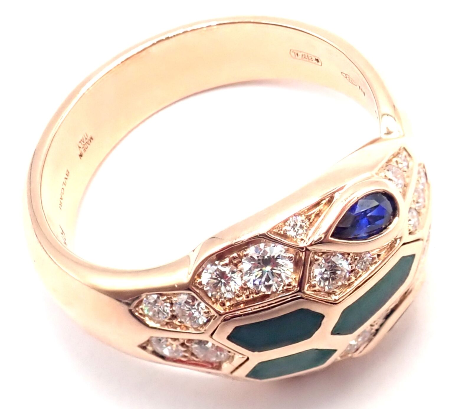 Bulgari Jewelry & Watches:Fine Jewelry:Rings Authentic! Bulgari Bvlgari Serpenti 18k Rose Gold Diamond Malachite Ring Paper