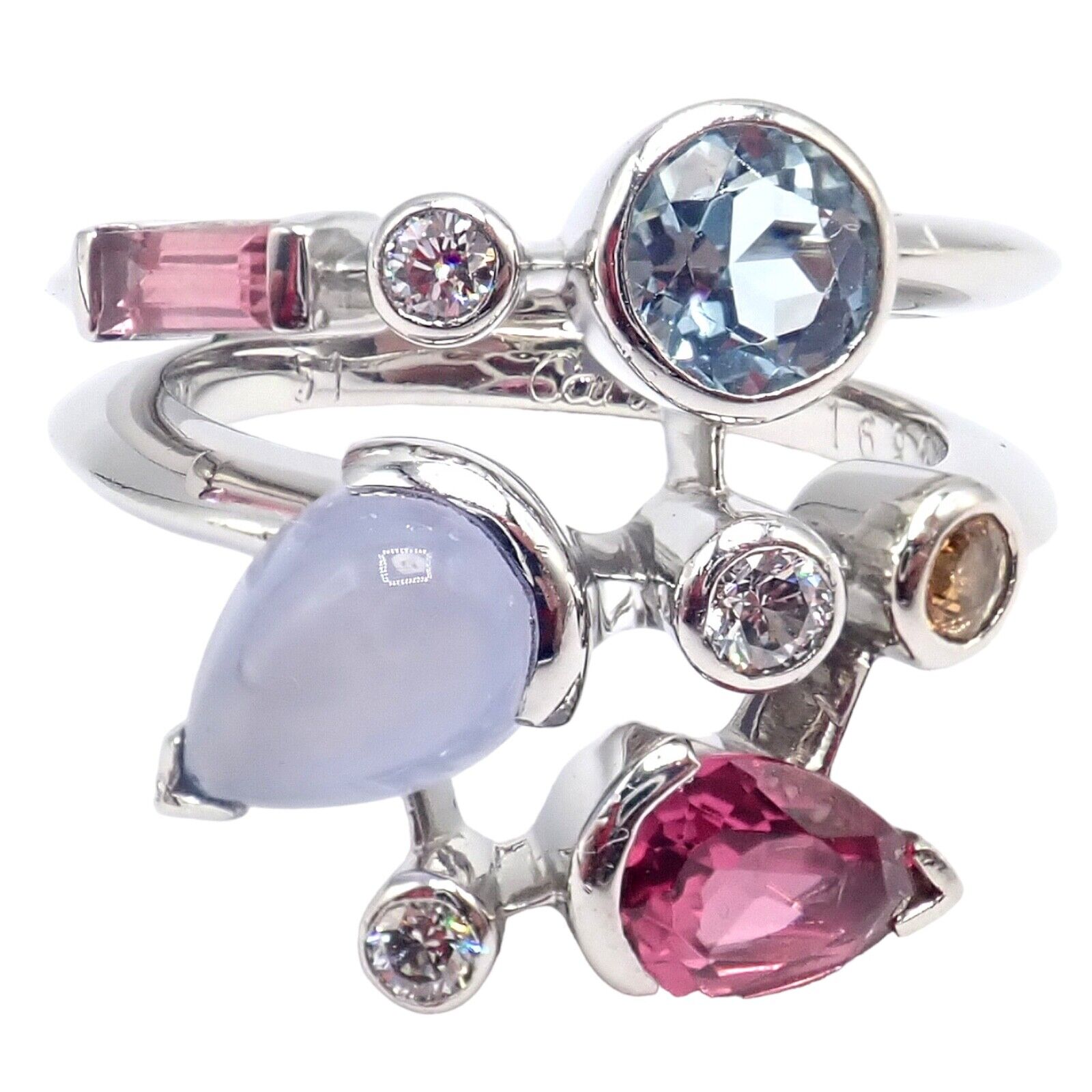 Cartier Meli Melo Platinum Chalcedony Tourmaline Garnet Diamond Ring sz 5.75 | Fortrove