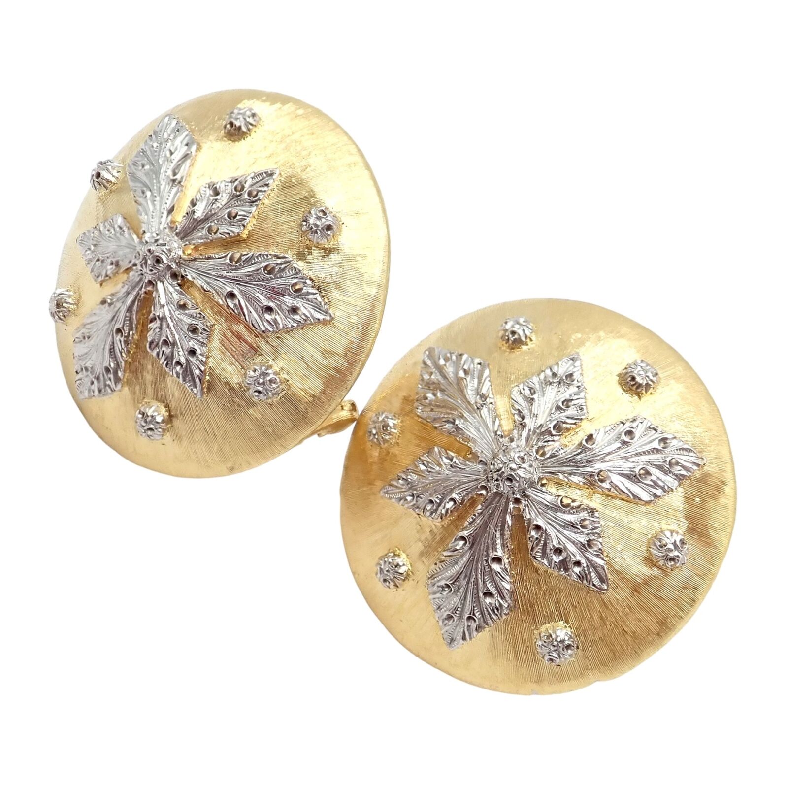 Vintage Mario Buccellati 18k Yellow White Gold Geminato Large Button Earrings | Fortrove