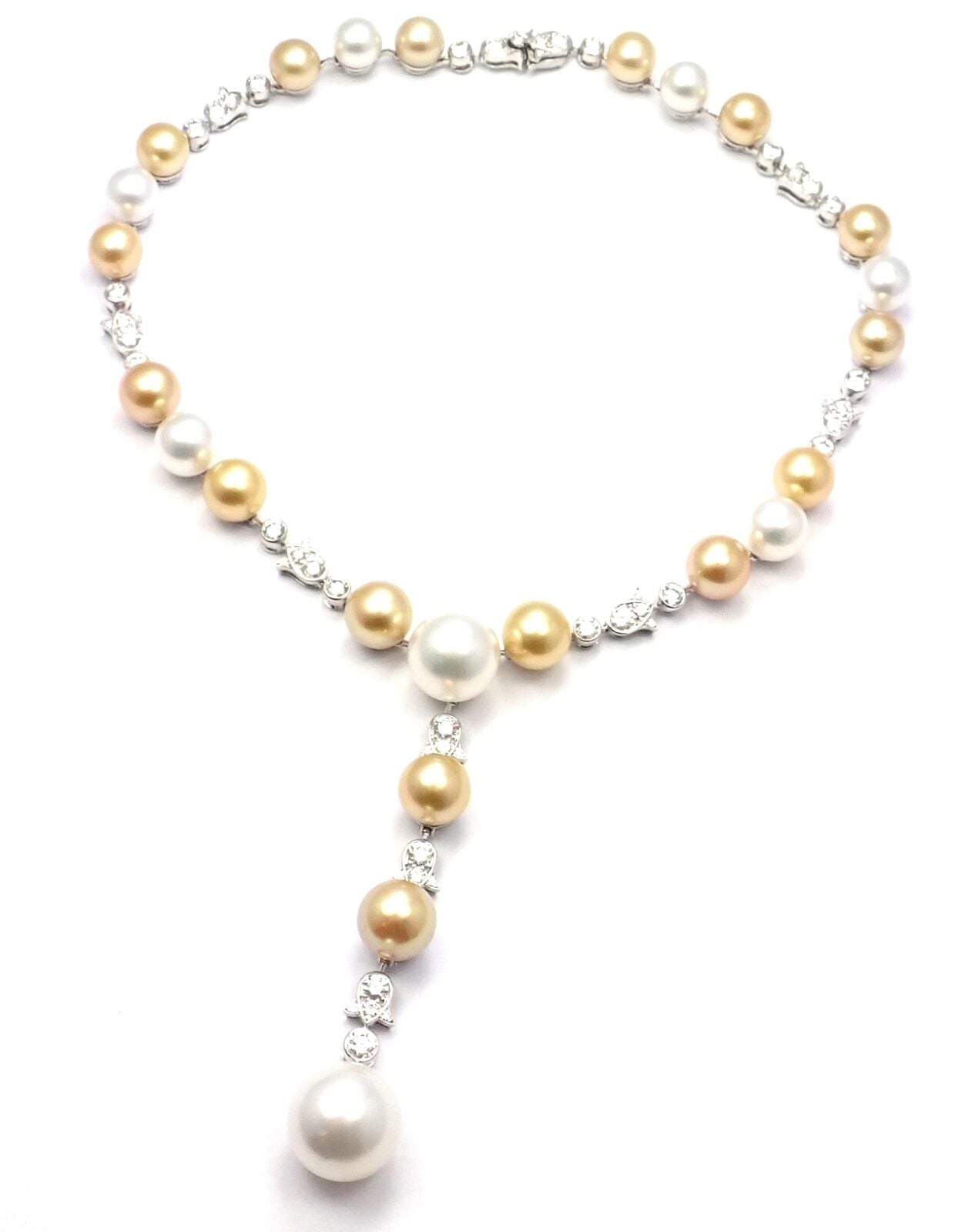 Authentic! Cartier Calin Platinum Diamond Tahitian & South Sea Pearl Necklace | Fortrove