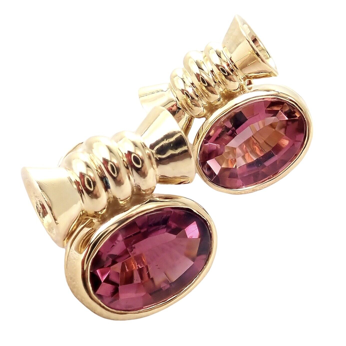 Vintage Bulgari Bvlgari 18k Yellow Gold Pink Tourmaline Earrings | Fortrove