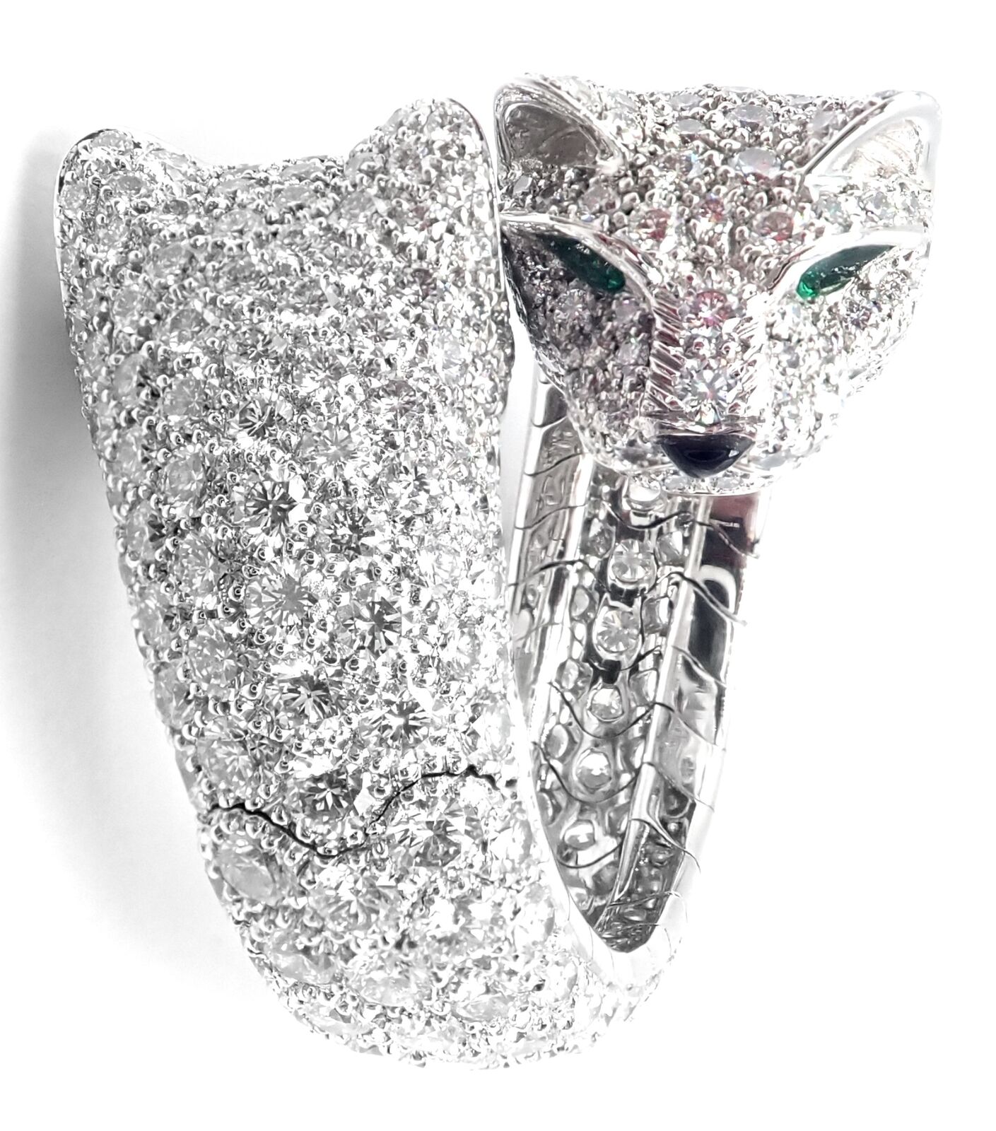 Authentic! Cartier Double Panther Panthere Lakarda 18k Gold Diamond Emerald Ring | Fortrove