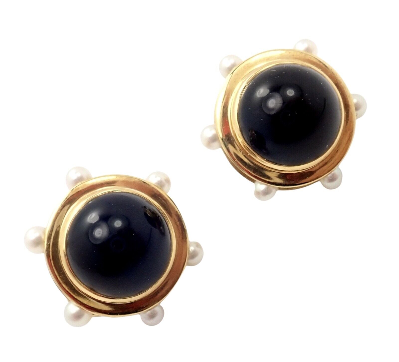 Vintage Authentic Rare Tiffany & Co. 18k Yellow Gold Pearl Onyx Earrings | Fortrove