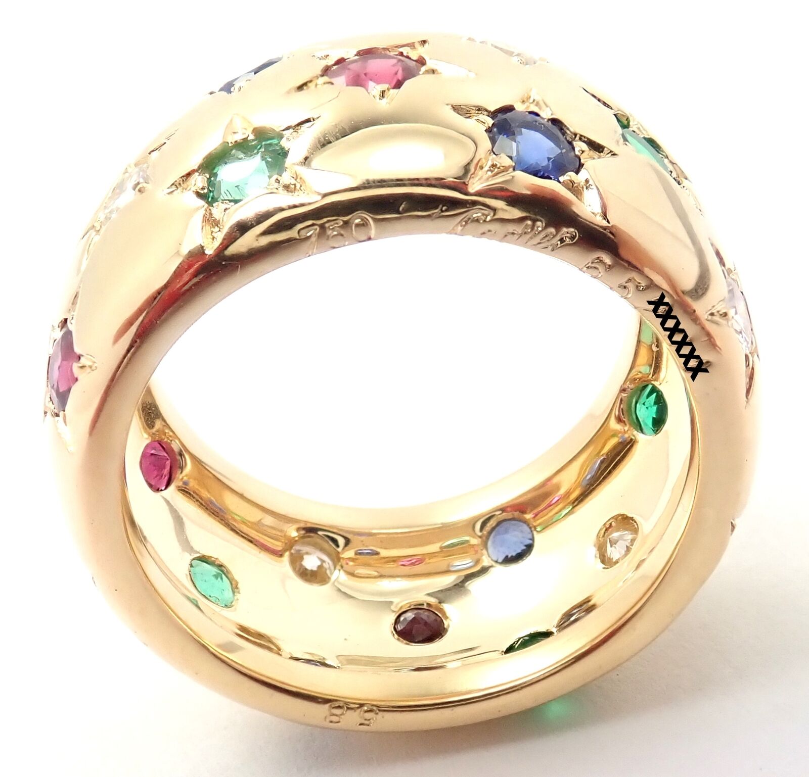 Cartier Jewelry & Watches:Fine Jewelry:Rings Cartier Star 18k Gold Diamond Ruby Emerald Sapphire Band Ring Size 8.25 Cert.