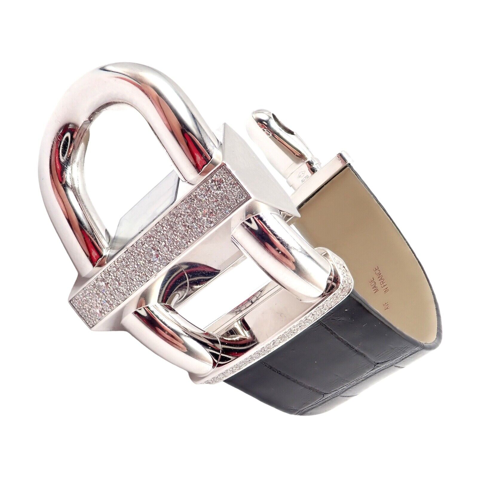 Authentic! Van Cleef & Arpels 18K White Gold Diamond Cadenas Alligator Watch | Fortrove