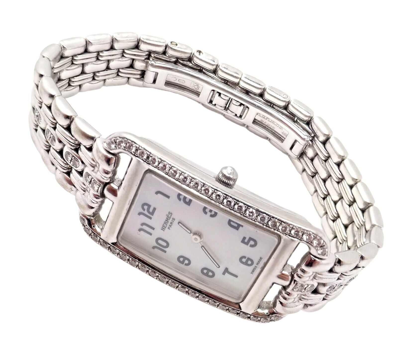 Hermes Jewelry & Watches:Watches, Parts & Accessories:Watches:Wristwatches Authentic! Hermes 18k White Gold Diamond Cape Cod Nantucket Ladies Watch NA1.292
