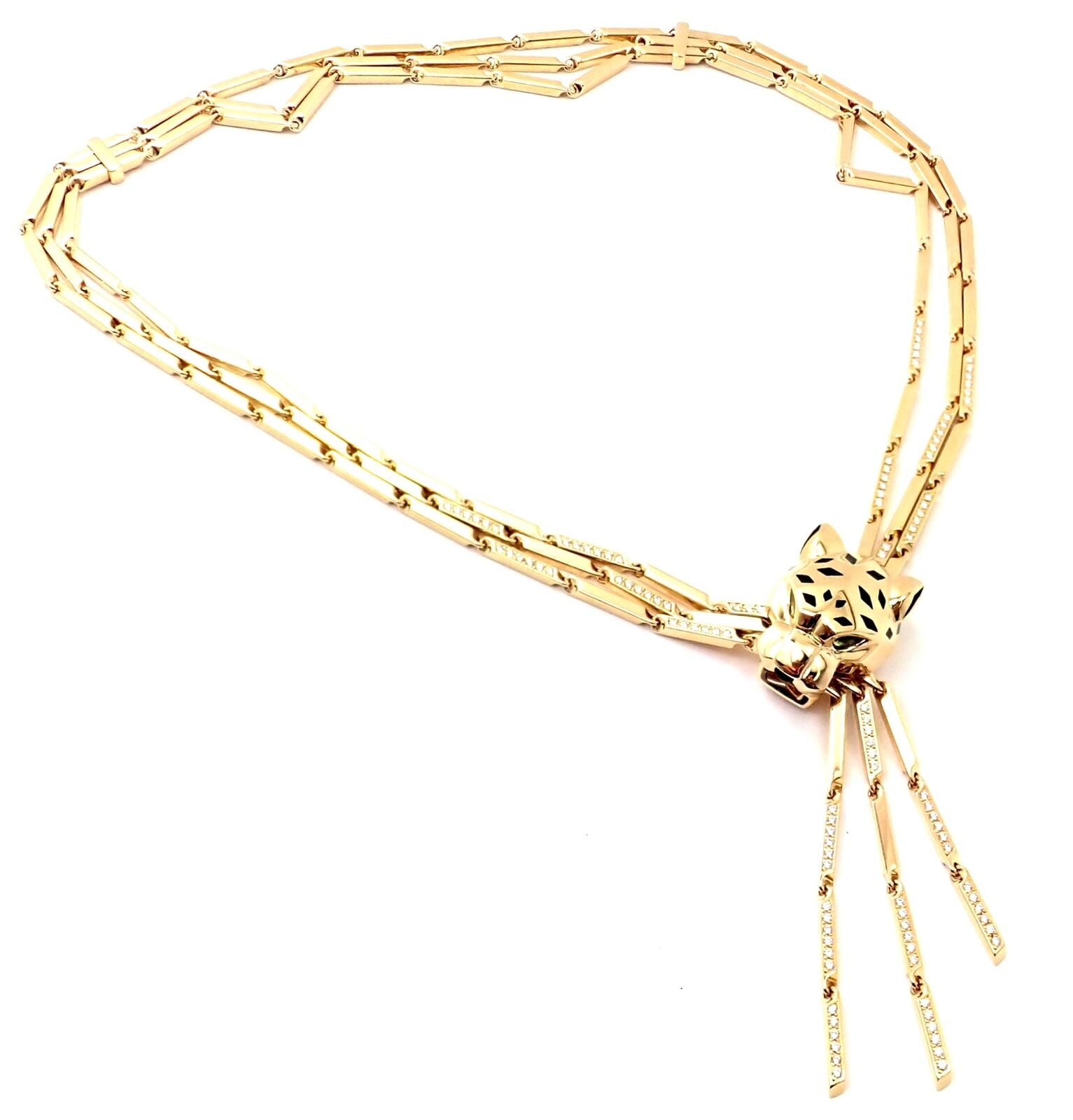 Cartier Jewelry & Watches:Fine Jewelry:Necklaces & Pendants Authentic! Cartier Panther 18k Gold Diamond Peridot Onyx Lacquer Tassel Necklace