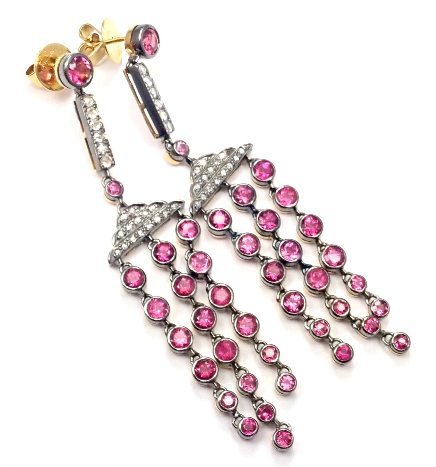 Rare! Authentic Laura Munder 18k Yellow Gold Diamond Pink Sapphire Earrings | Fortrove
