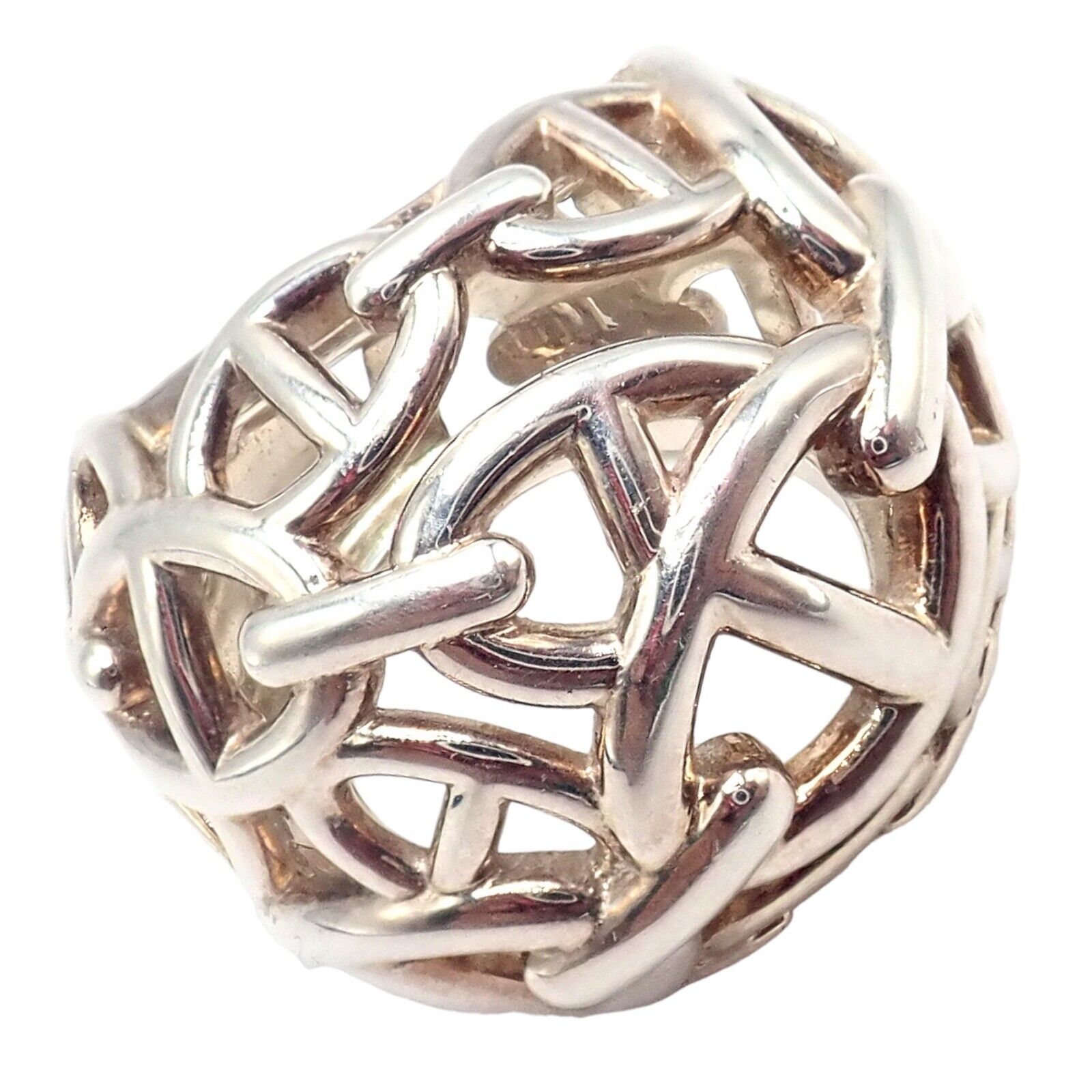 Authentic! Hermes Sterling Silver Large Chaine D'anchre Dome Ring sz 4.5 | Fortrove
