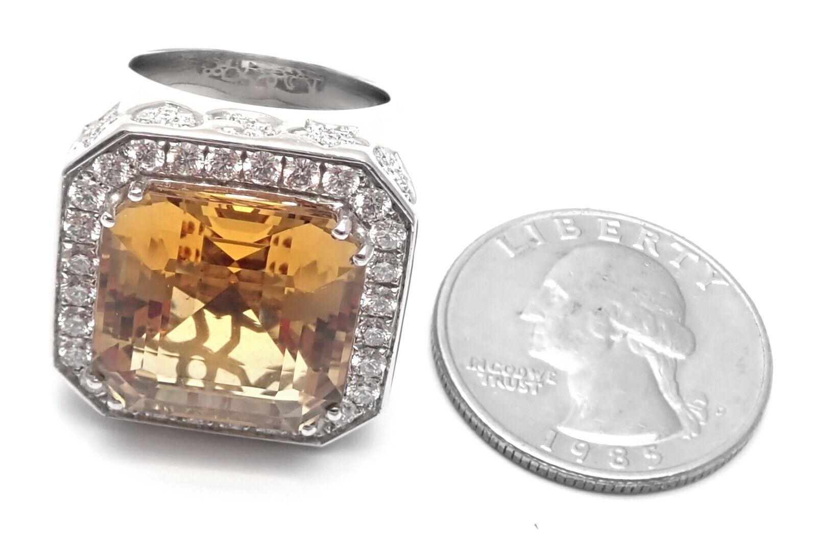 Authentic! Pasquale Bruni 18k White Gold Diamond Citrine Large Ring | Fortrove