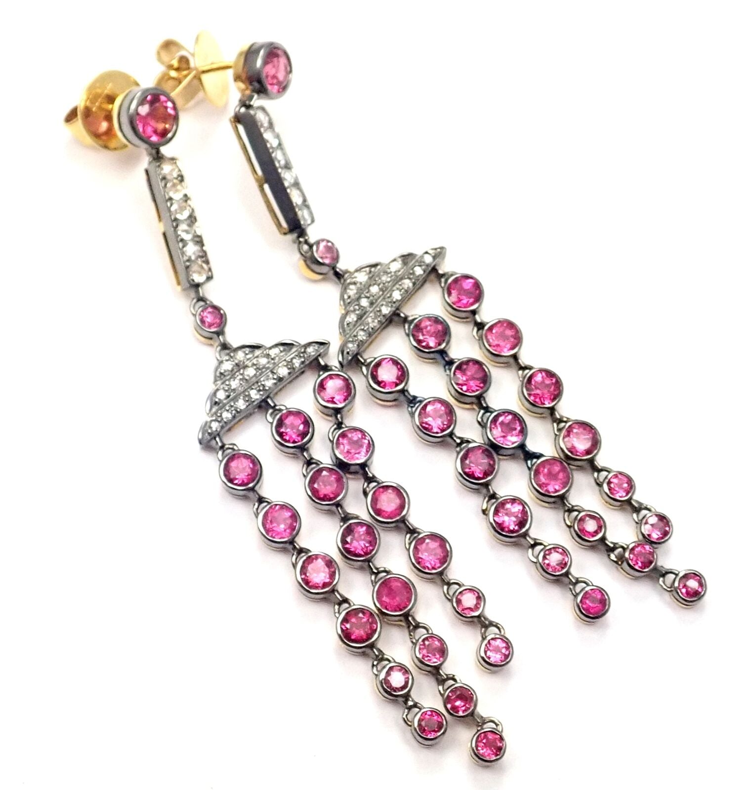 Rare! Authentic Laura Munder 18k Yellow Gold Diamond Pink Sapphire Earrings | Fortrove