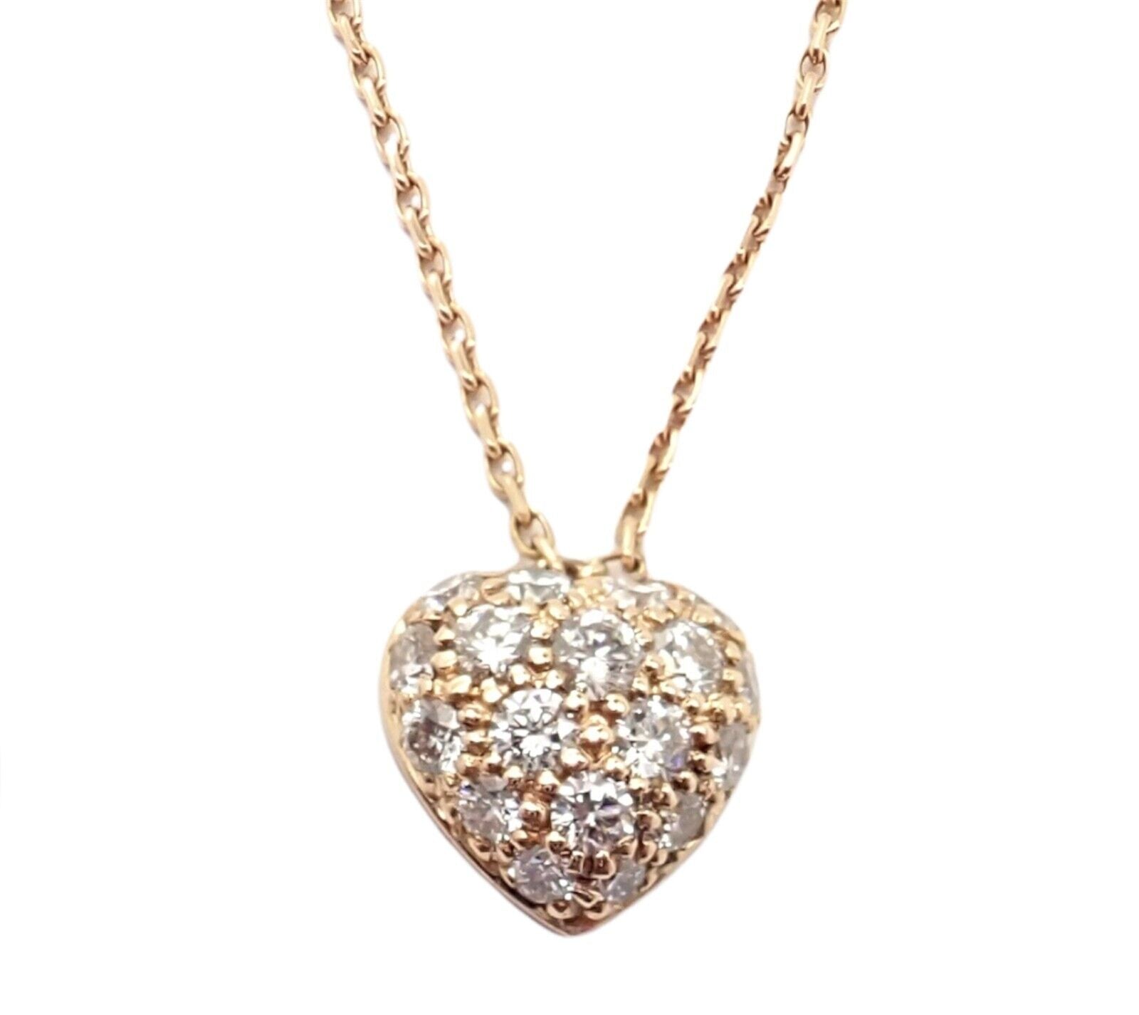 Authentic! Cartier Small Heart 18k Rose Gold Pave Diamond Pendant Necklace | Fortrove