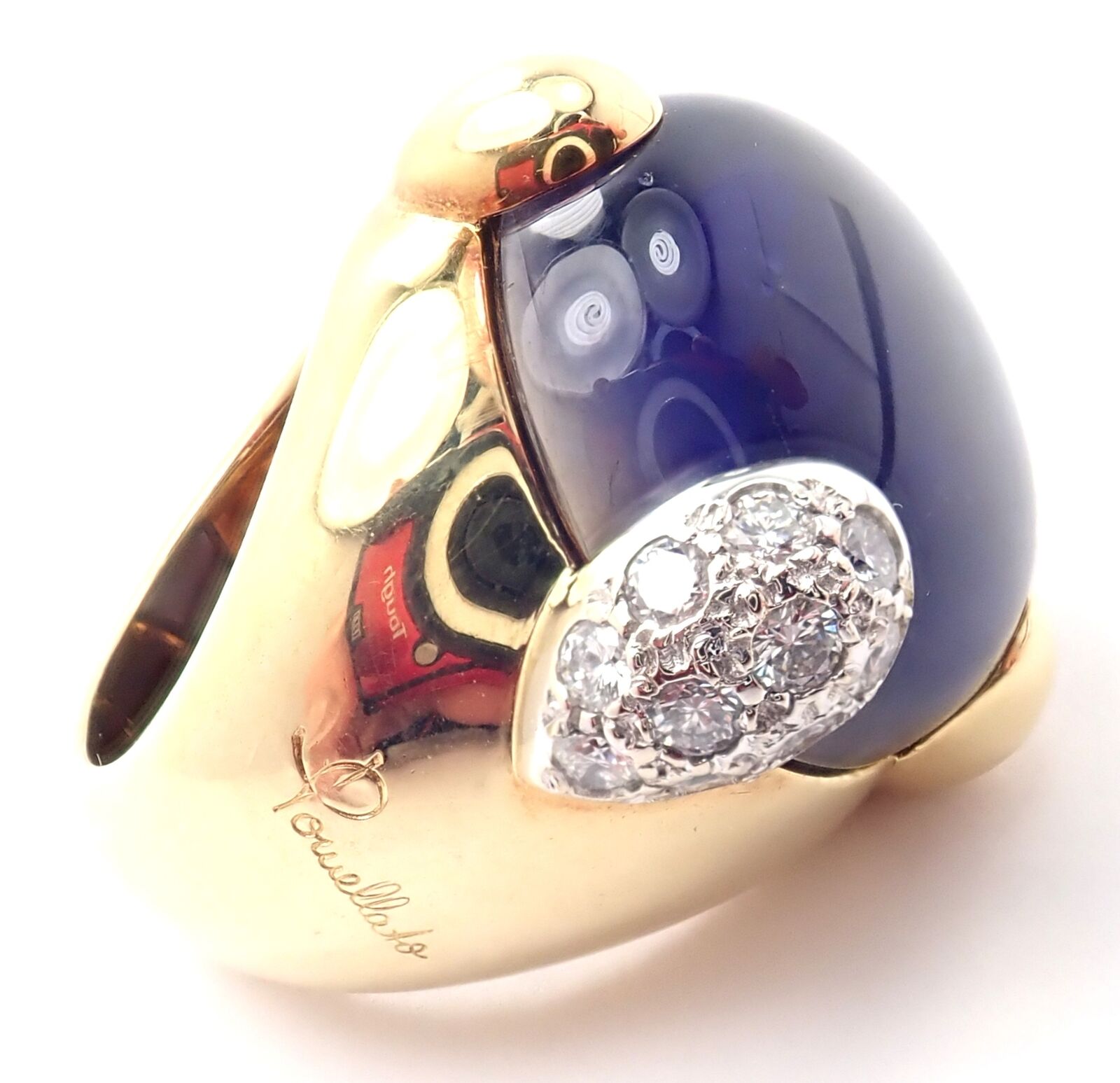 Authentic! Pomellato Griffe 18k Yellow Gold Diamond Large Iolite Ring | Fortrove