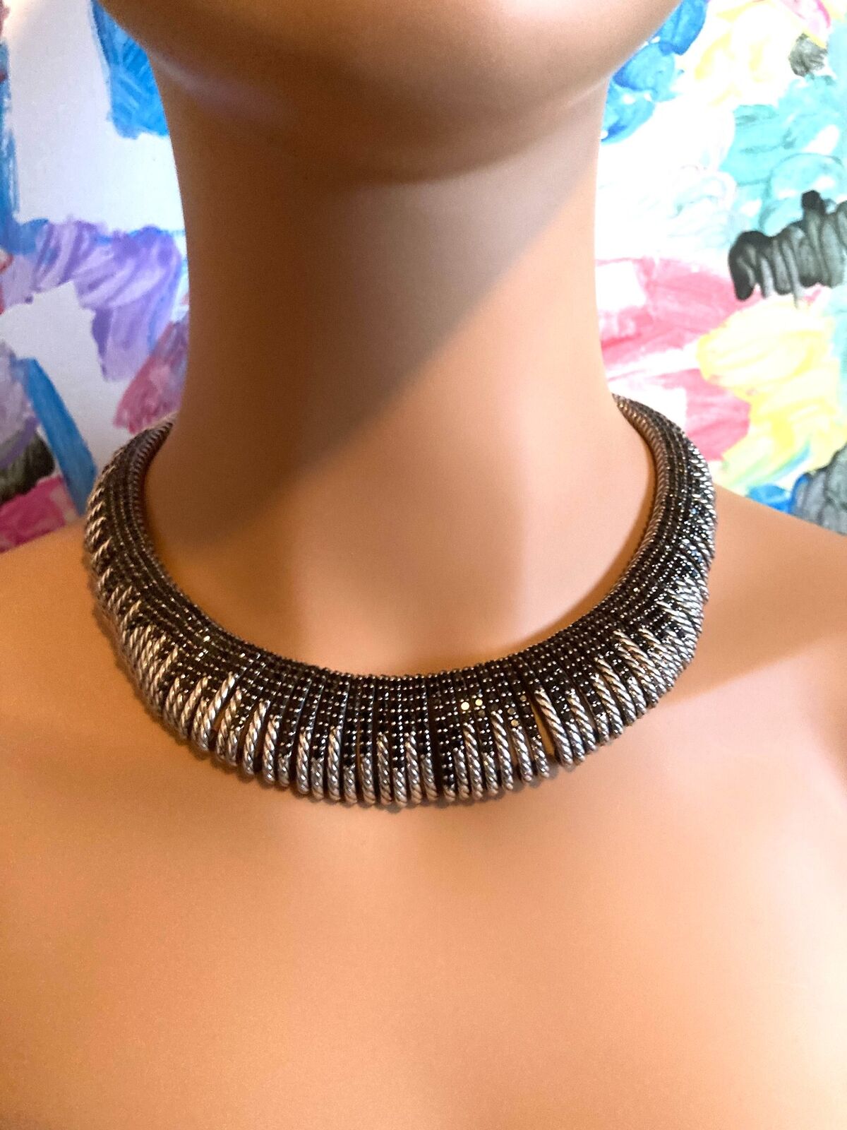 Authentic! David Yurman Silver Tempo Black Spinel Large Collar Necklace | Fortrove