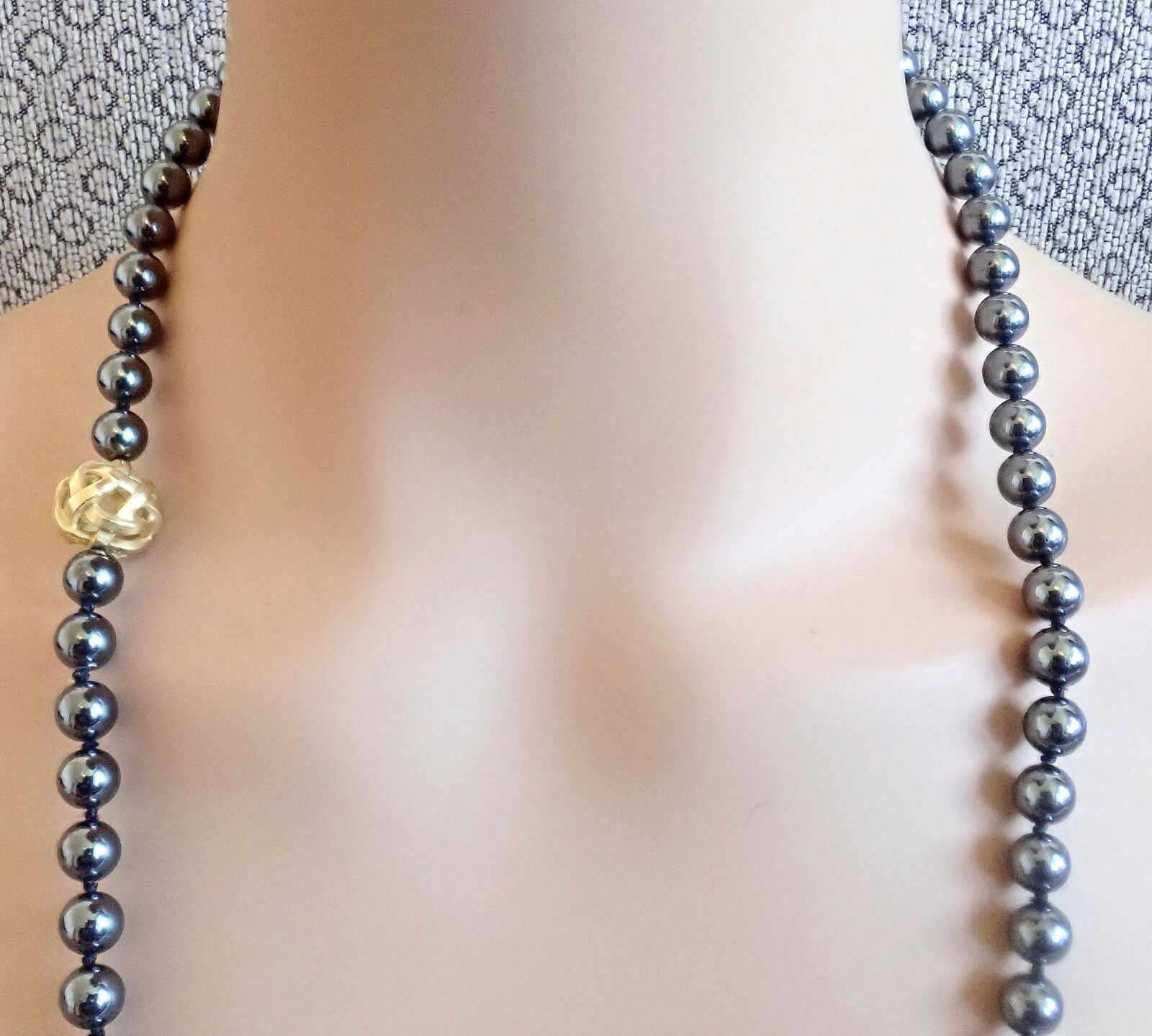 Authentic! Angela Cummings 18k Yellow Gold Hematite Bead 38" Long Necklace 1988 | Fortrove