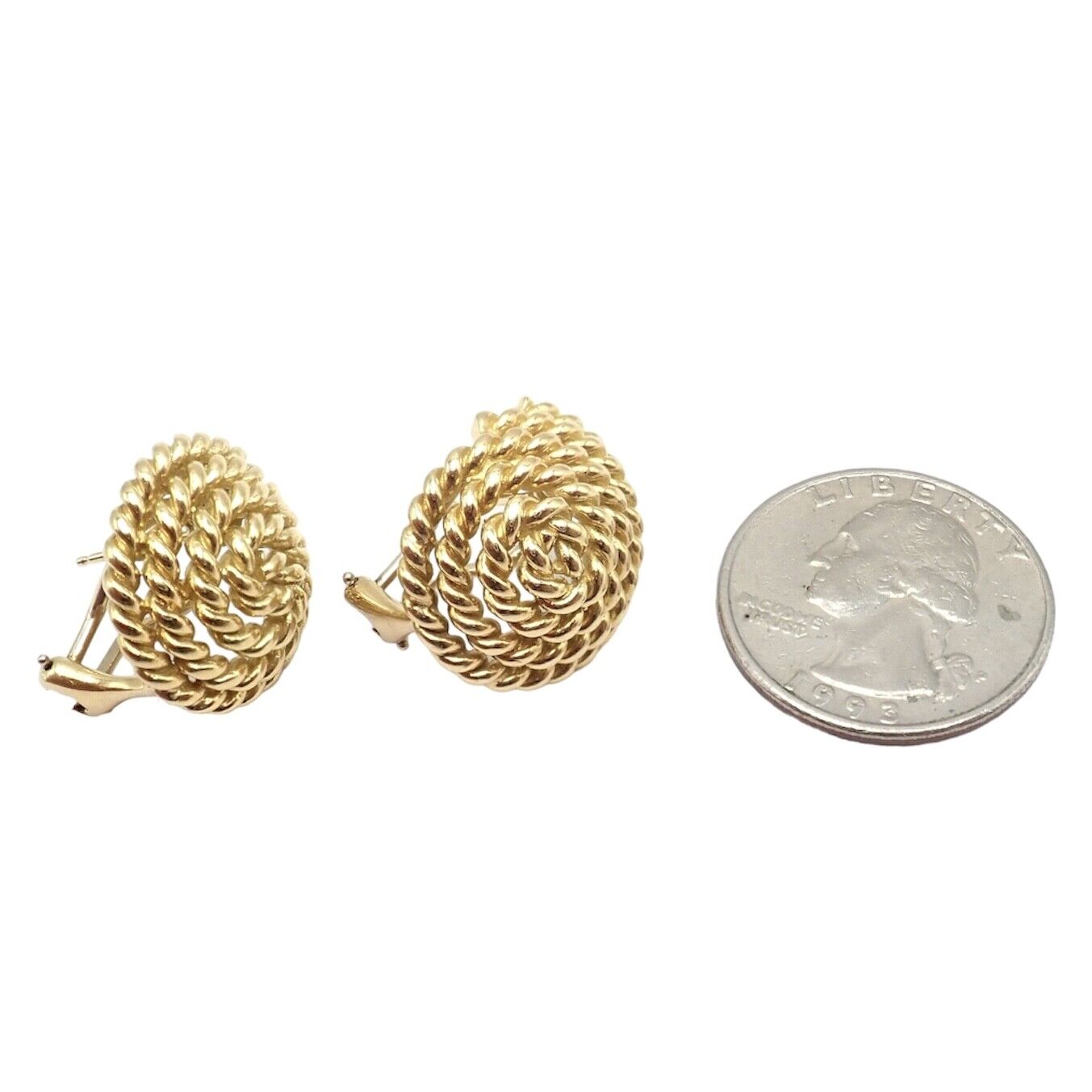 Rare! Authentic Vintage Tiffany & Co 18k Yellow Gold Large Coiled Rope Earrings | Fortrove