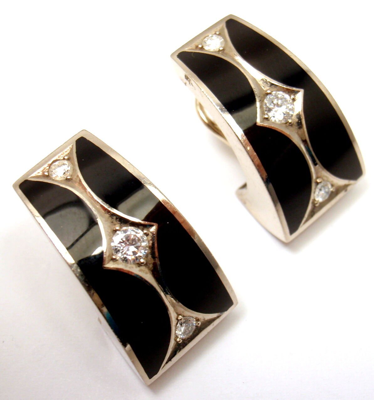 STEPHEN WEBSTER 18K WHITE GOLD DIAMOND BLACK ENAMEL EARRINGS WITH BOX | Fortrove