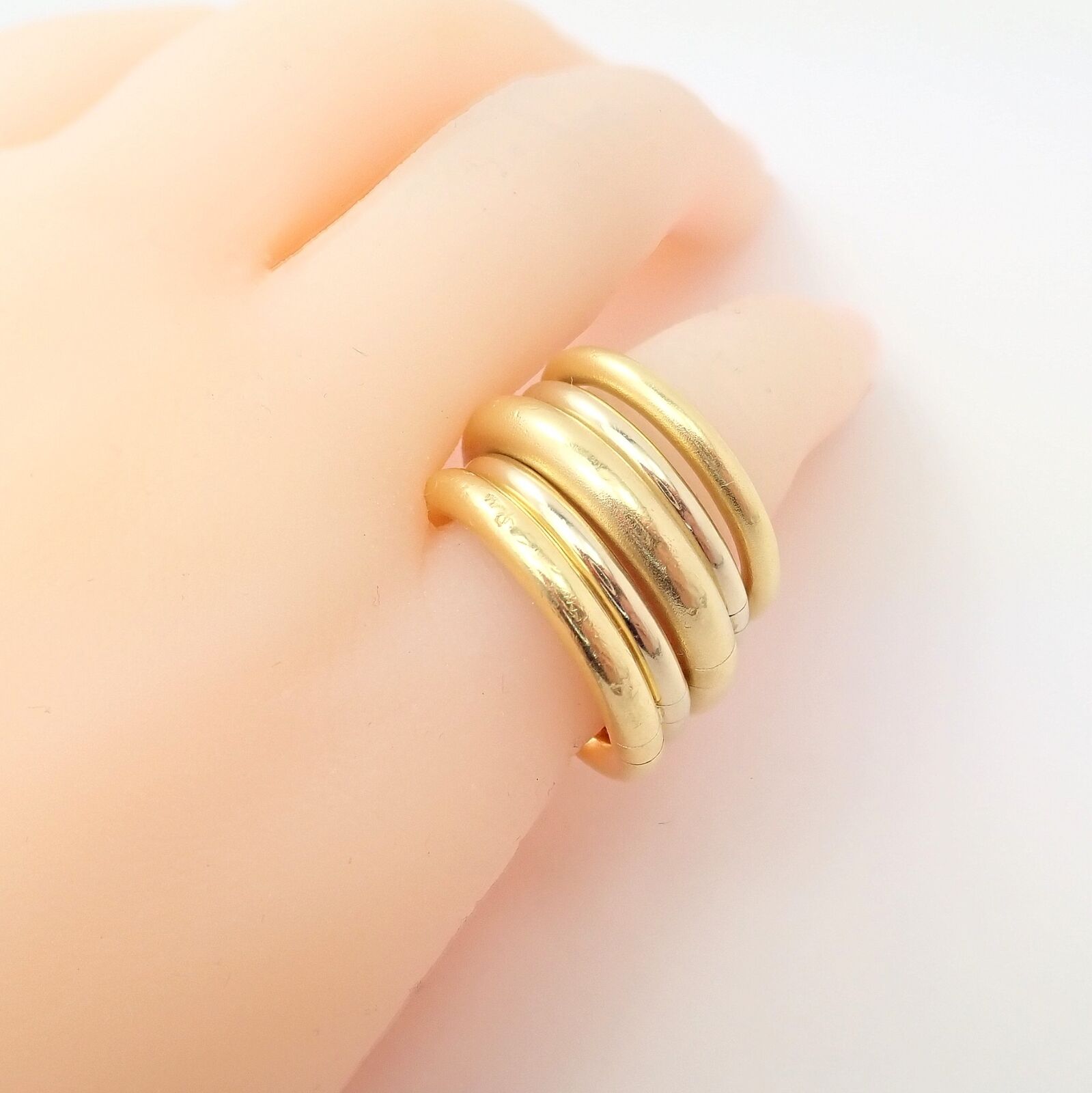 Authentic! Pomellato 18k Yellow White Gold 5 Row Interlocking Tubolare Band Ring | Fortrove