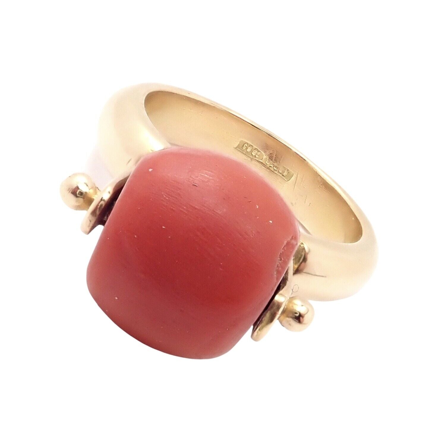 Rare! Vintage Estate 18k Yellow Gold Spinning Red Coral Ring | Fortrove