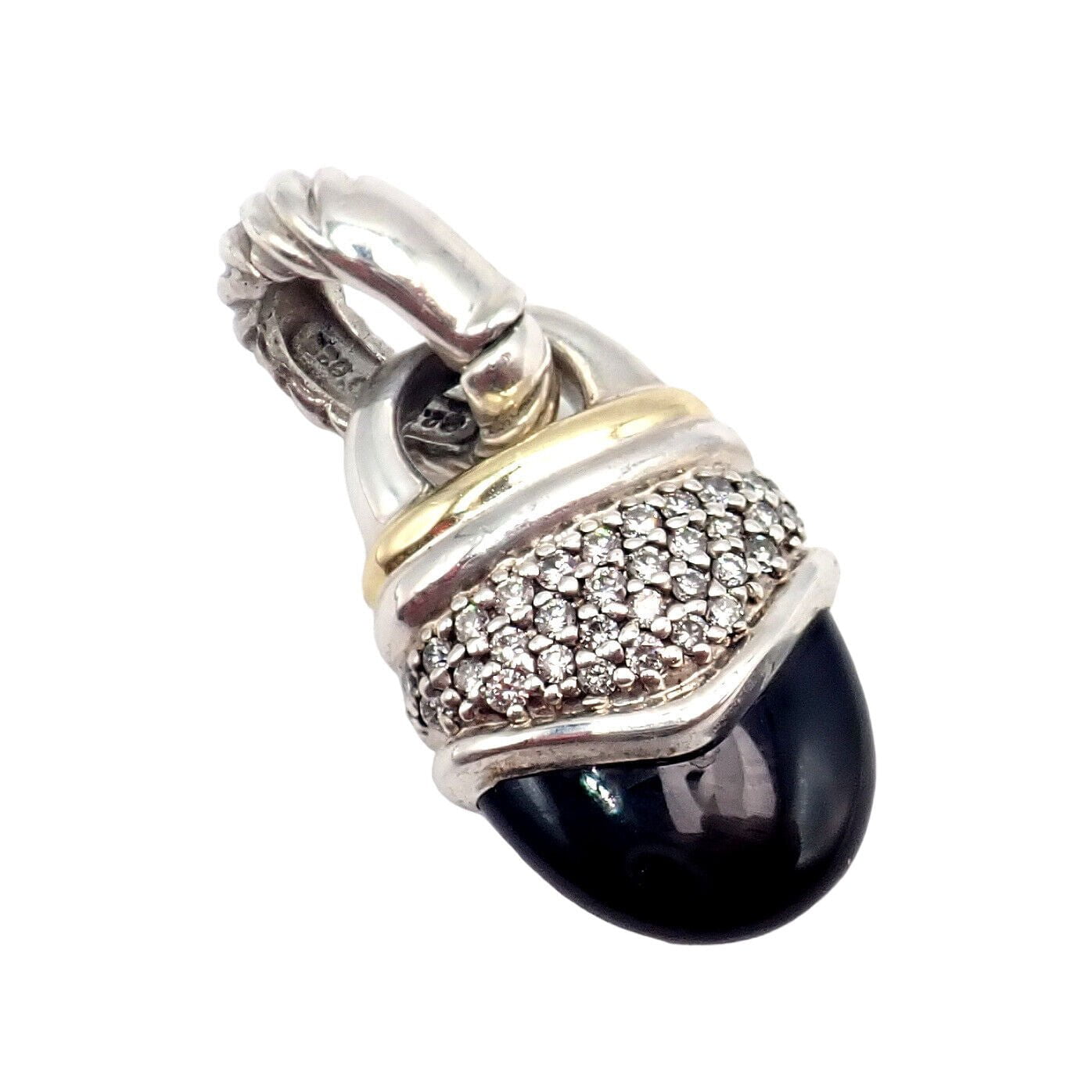 David Yurman 18k Yellow Gold + Silver Onyx Diamond Acorn Pendant | Fortrove