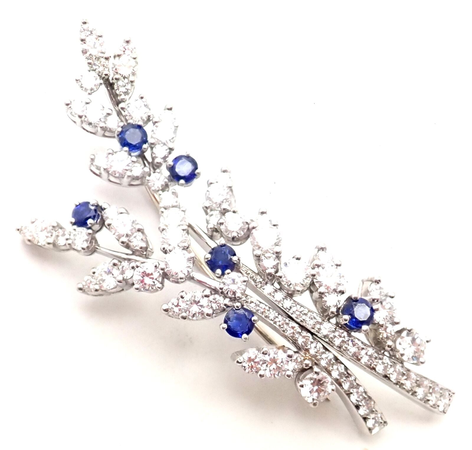 Authentic! Vintage Tiffany & Co. Platinum Diamond Sapphire Flower Pin Brooch | Fortrove