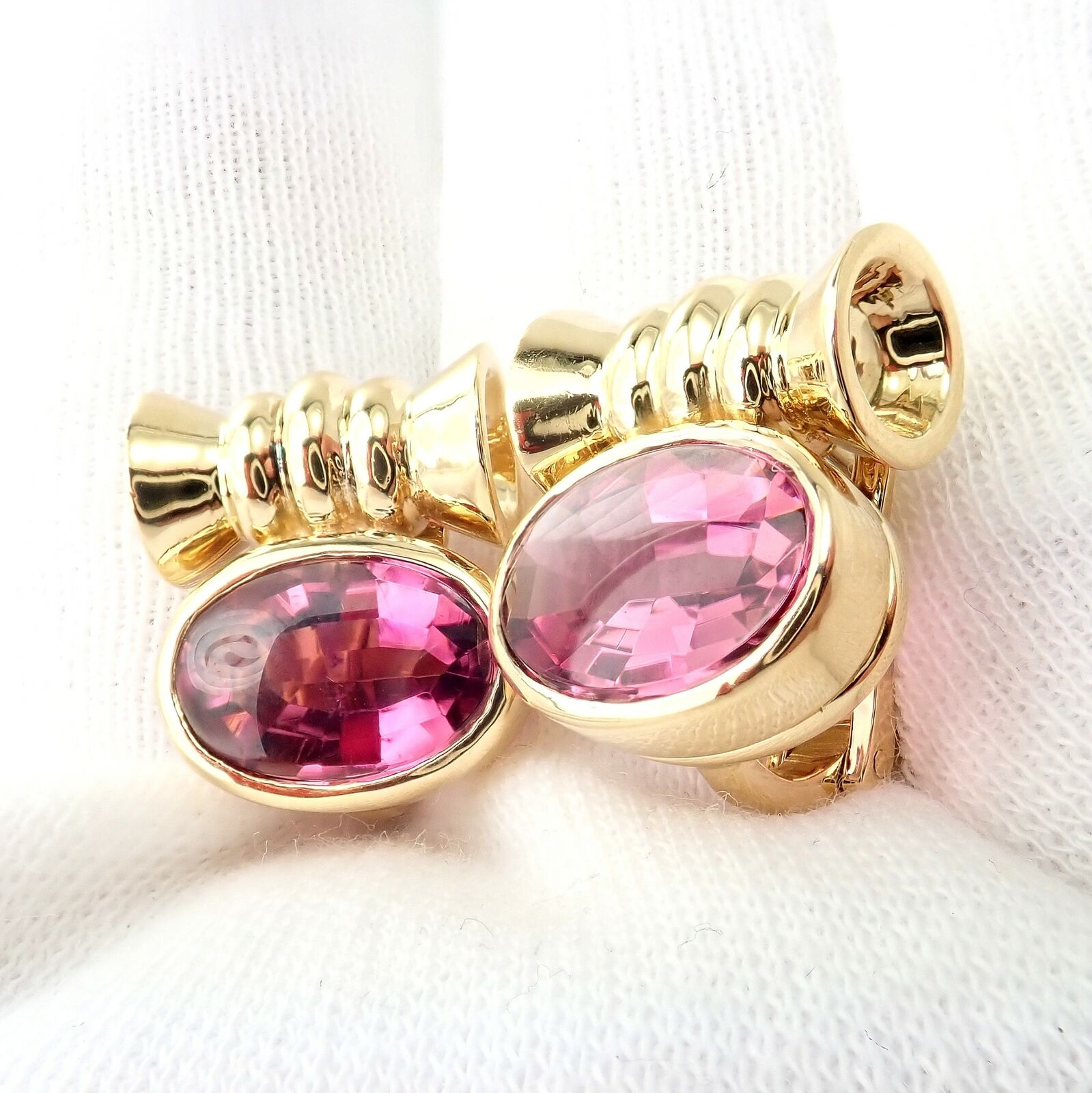 Vintage Bulgari Bvlgari 18k Yellow Gold Pink Tourmaline Earrings | Fortrove
