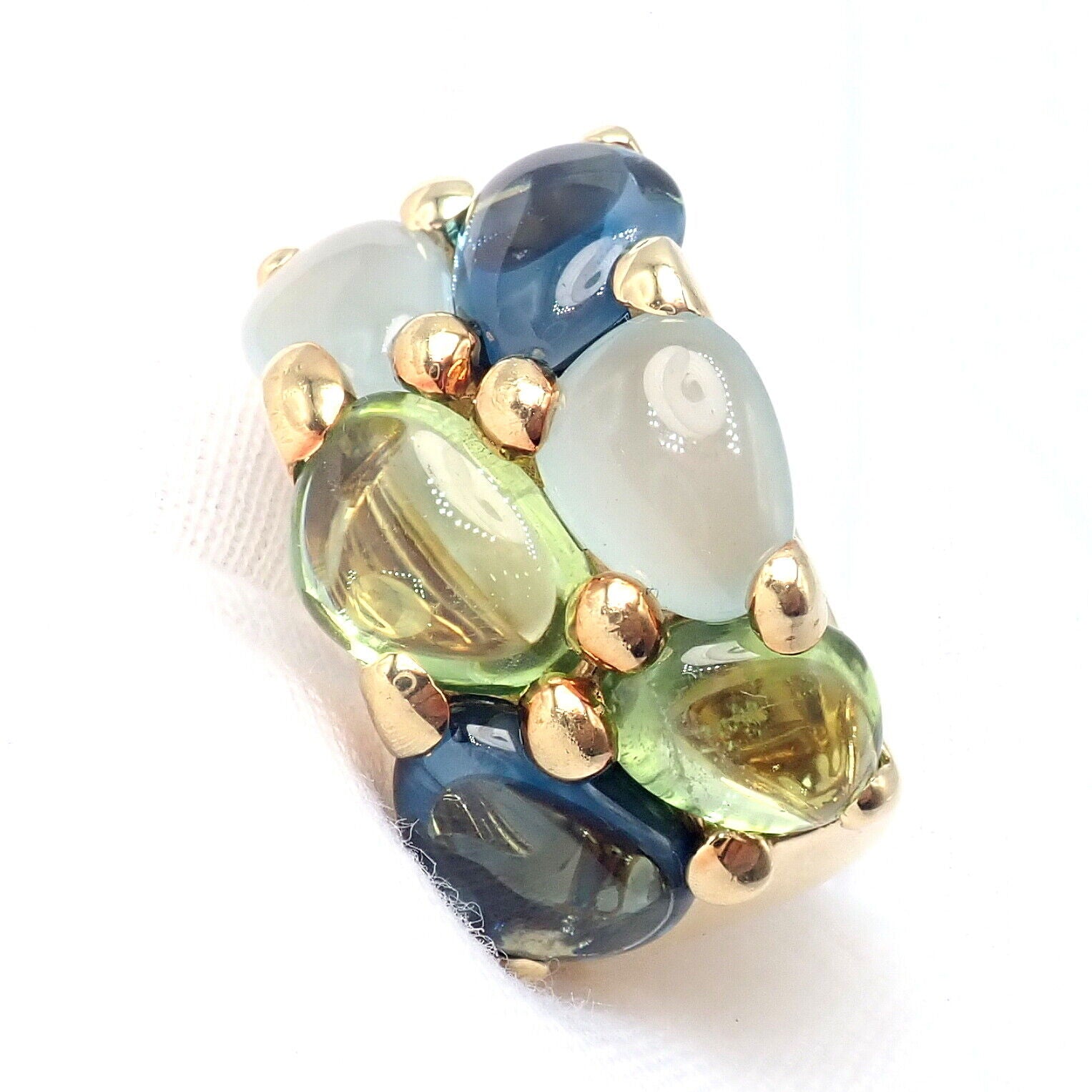 Authentic! Pomellato 18k Yellow Gold Sassi Large Peridot Topaz Aqua Ring sz 6 | Fortrove