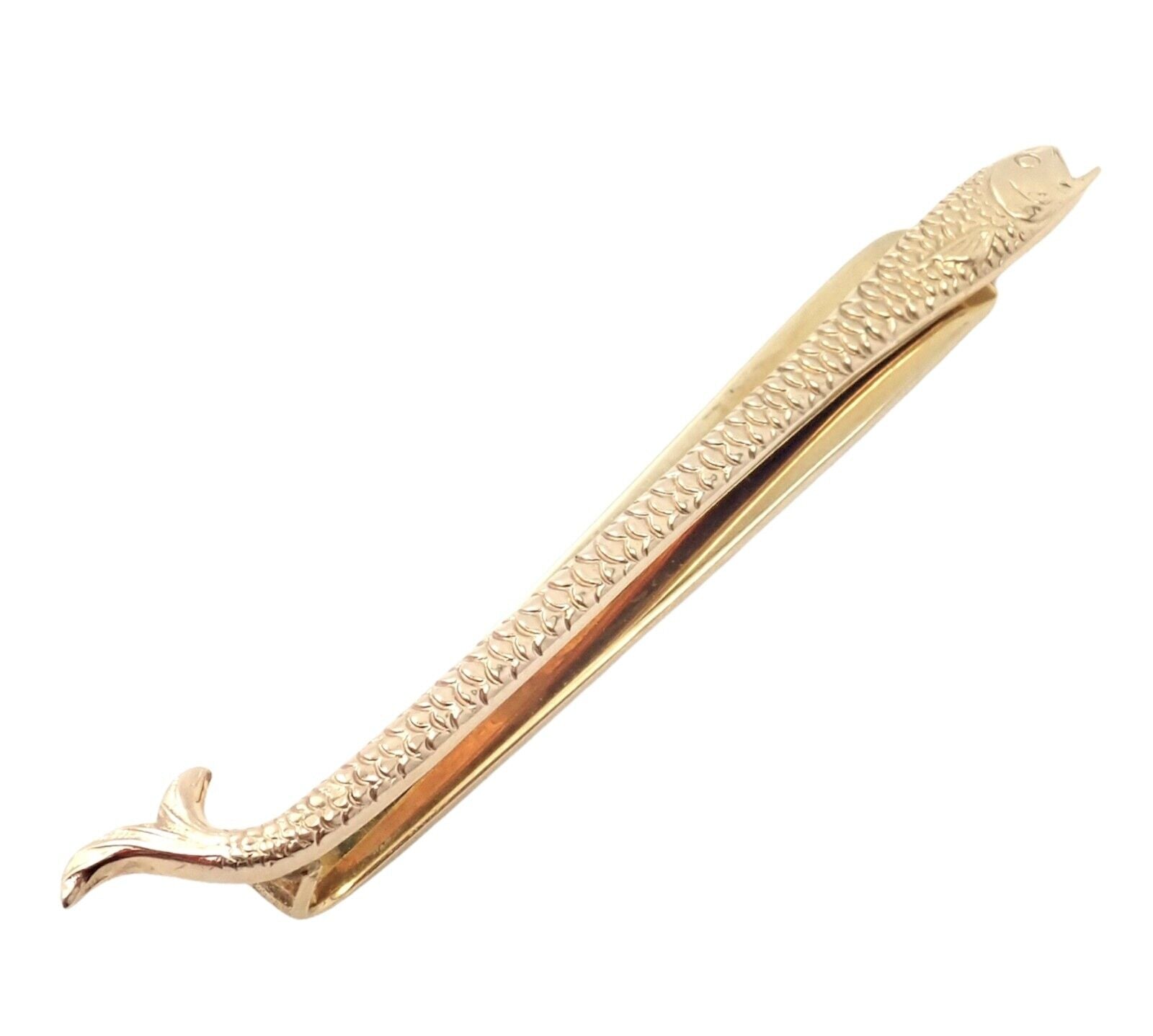 Authentic! Tiffany & Co. 14k Yellow Gold Vintage Fish Fishing Tie Clip | Fortrove