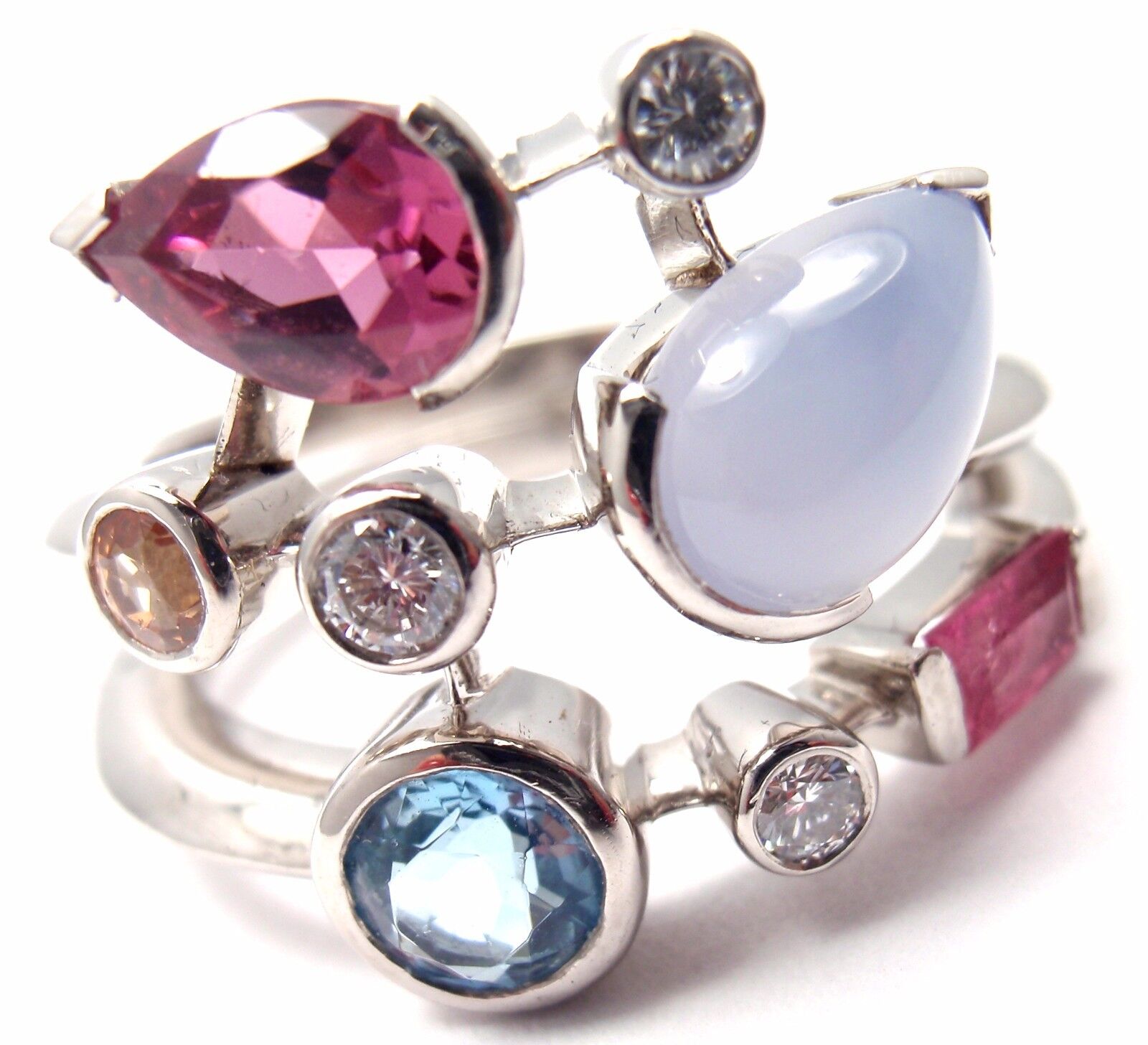 Authentic! Cartier Meli Melo Platinum Chalcedony Tourmaline Garnet Diamond Ring | Fortrove