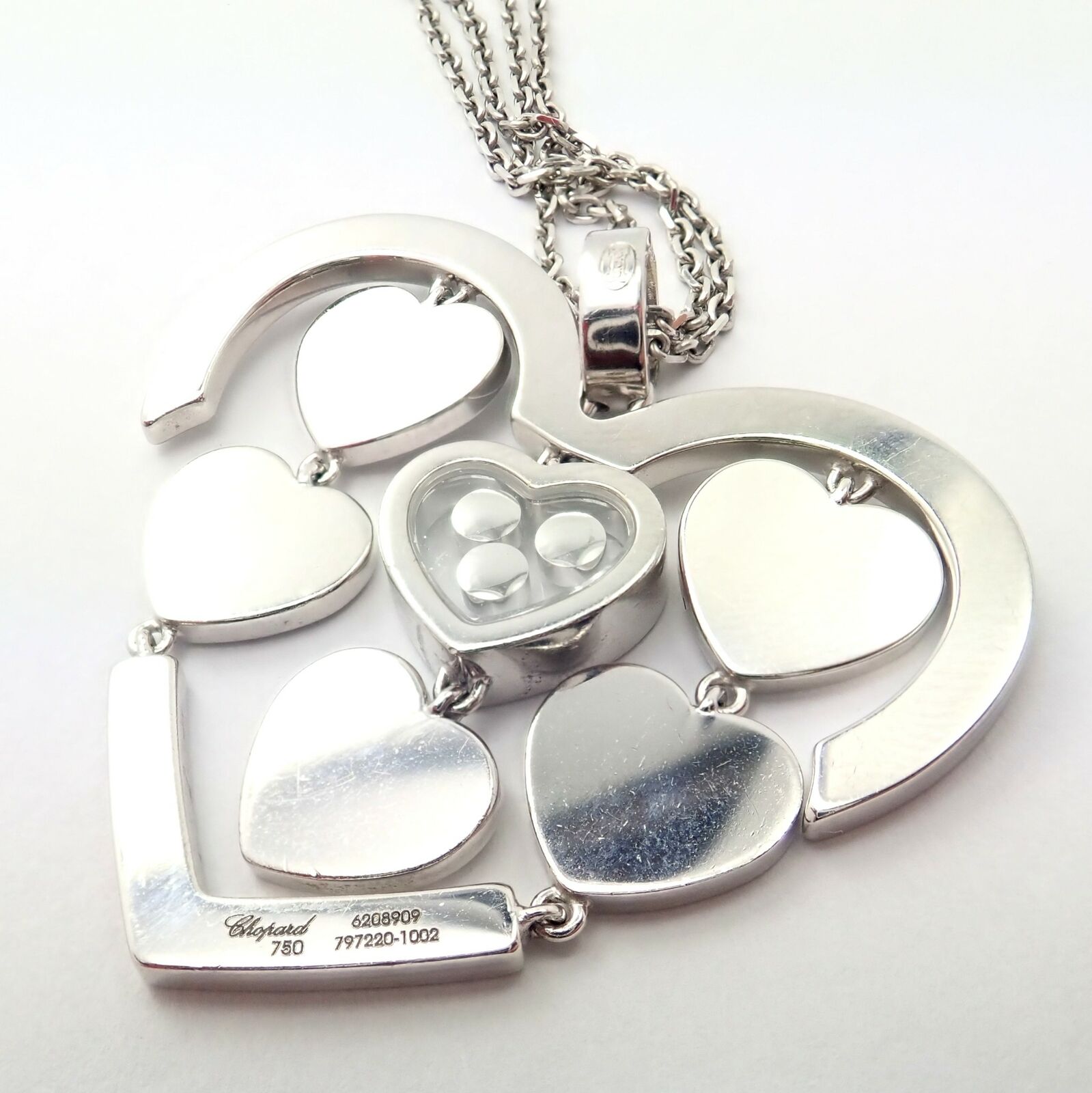 Authentic! Chopard 18k White Gold Large Double Happy Hearts Diamond Necklace | Fortrove