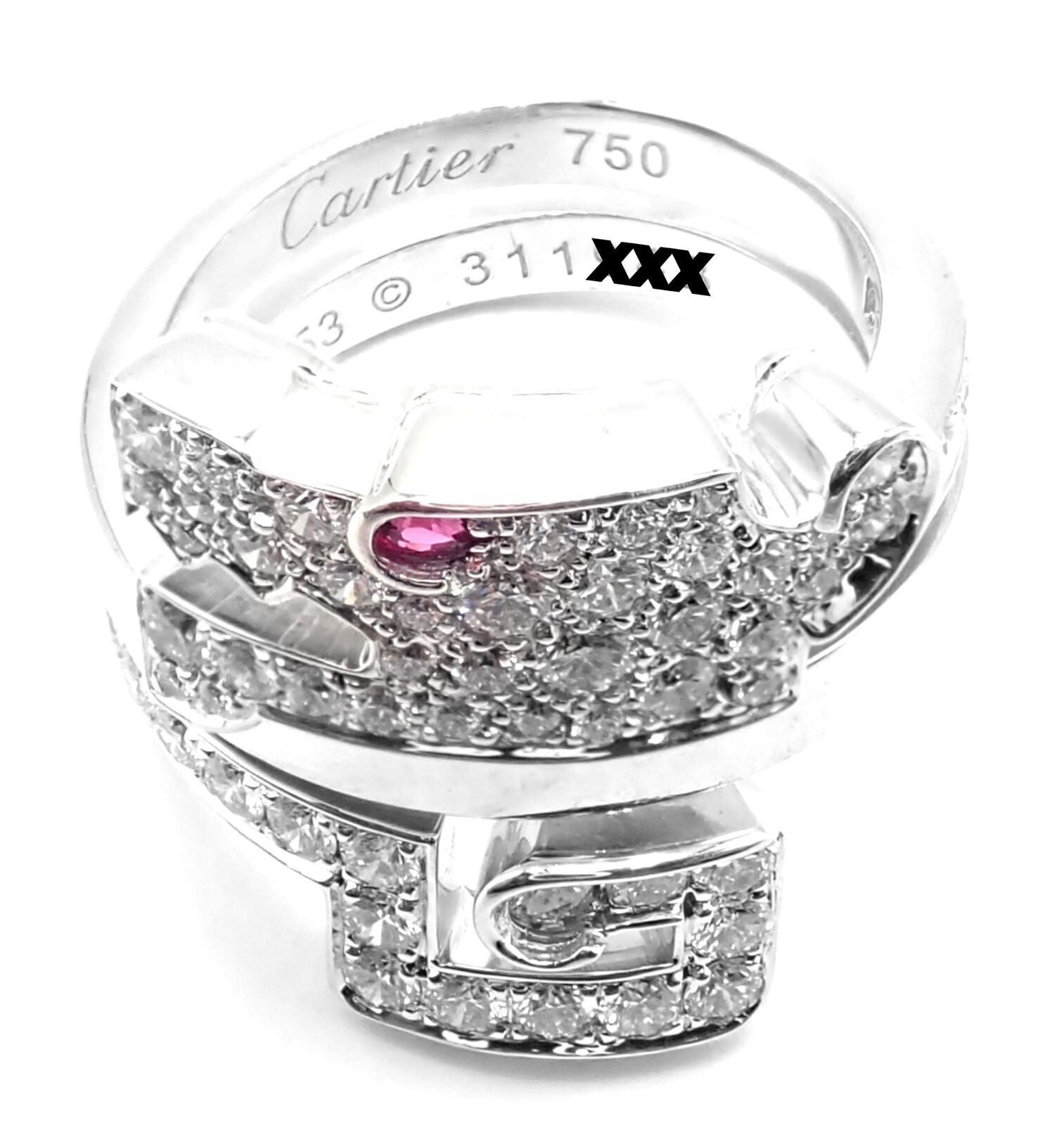 Authentic! Cartier Le Baiser Du Dragon 18k White Gold Diamond Ruby Ring Size 53 | Fortrove