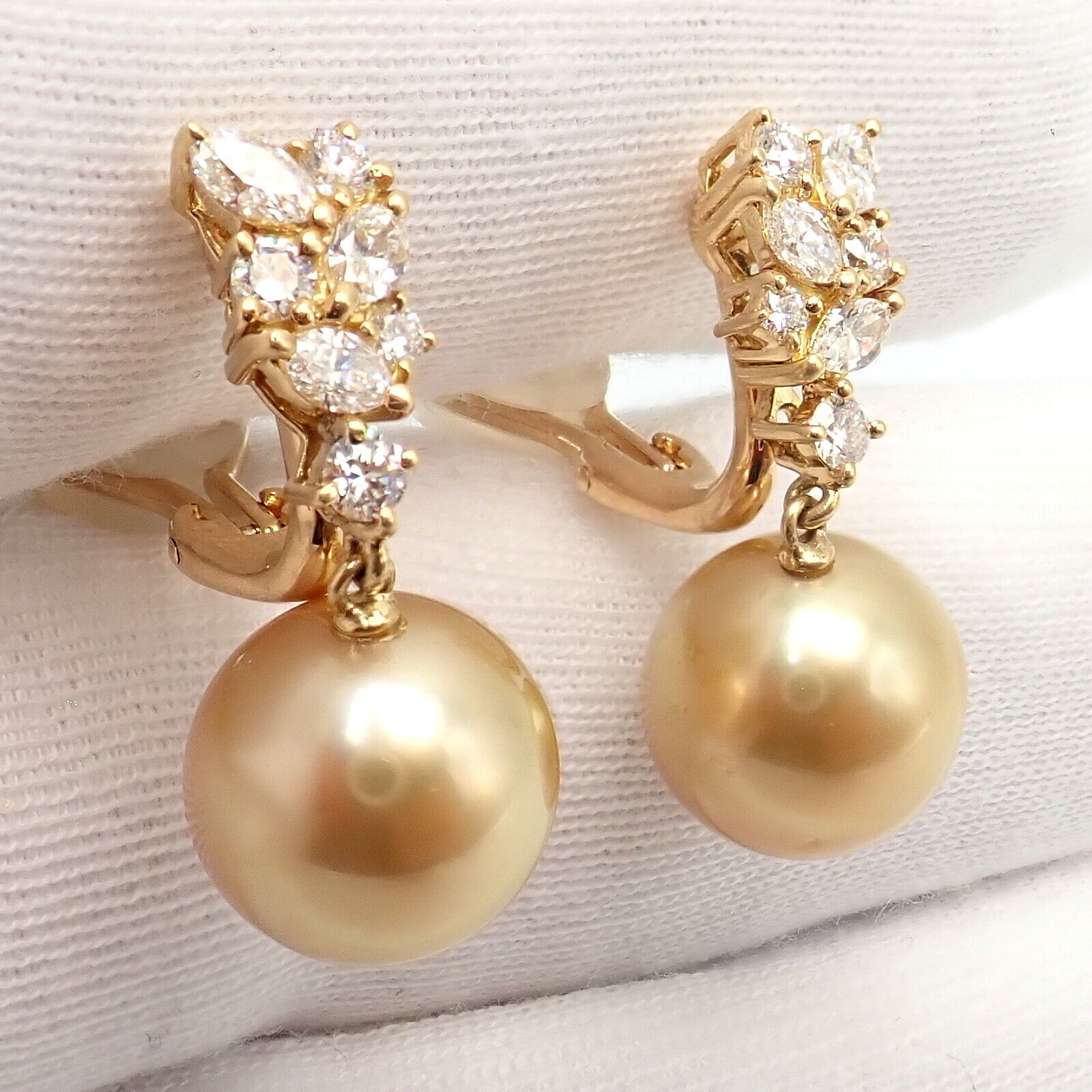 Mikimoto Jewelry & Watches:Fine Jewelry:Earrings Rare Mikimoto 18k Yellow Gold Diamond 11.5mm Golden South Sea Pearl Earrings