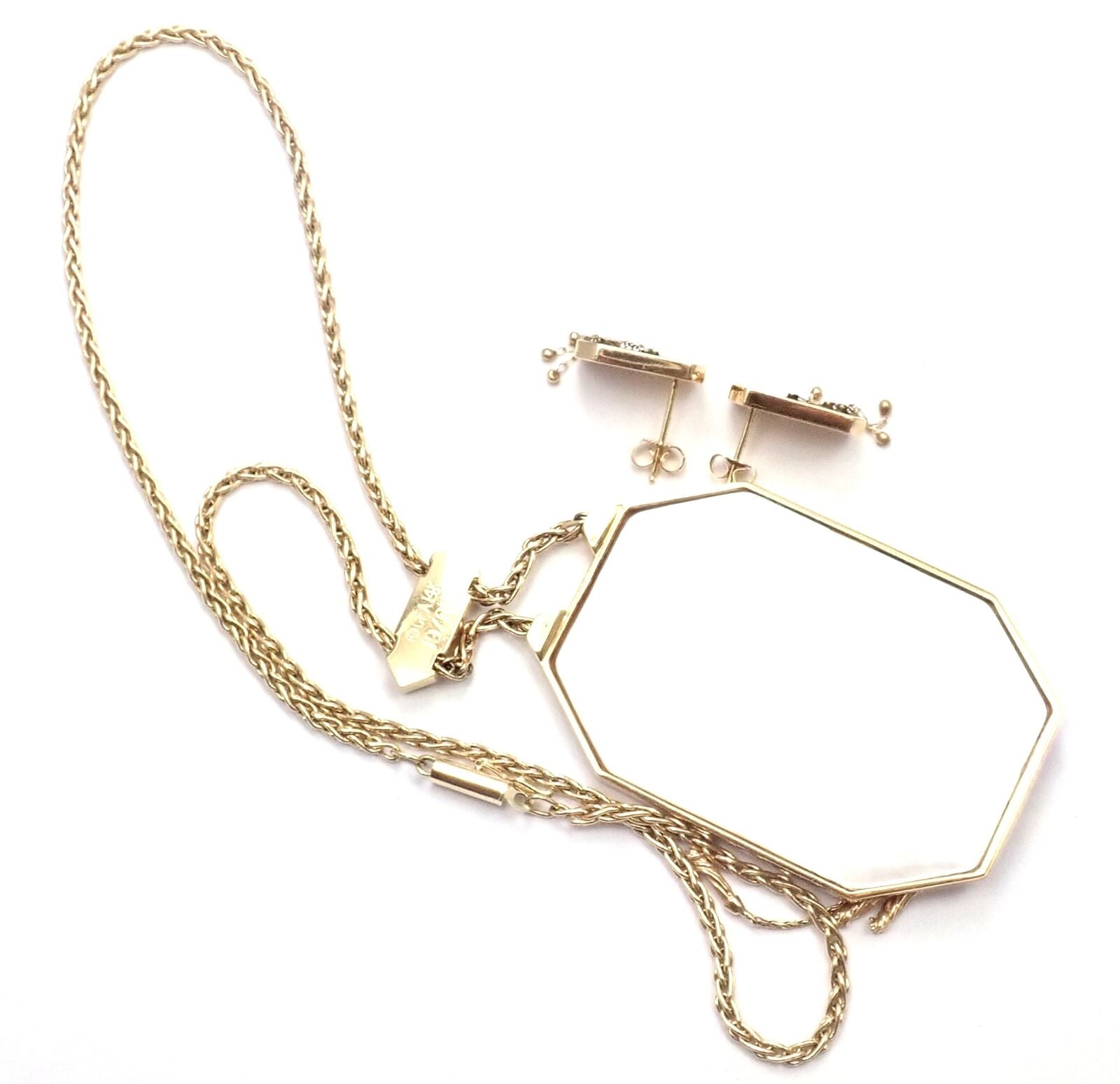 ERTE Folies 14k Yellow Gold Diamond Onyx Mother of Pearl Necklace & Earrings Set | Fortrove