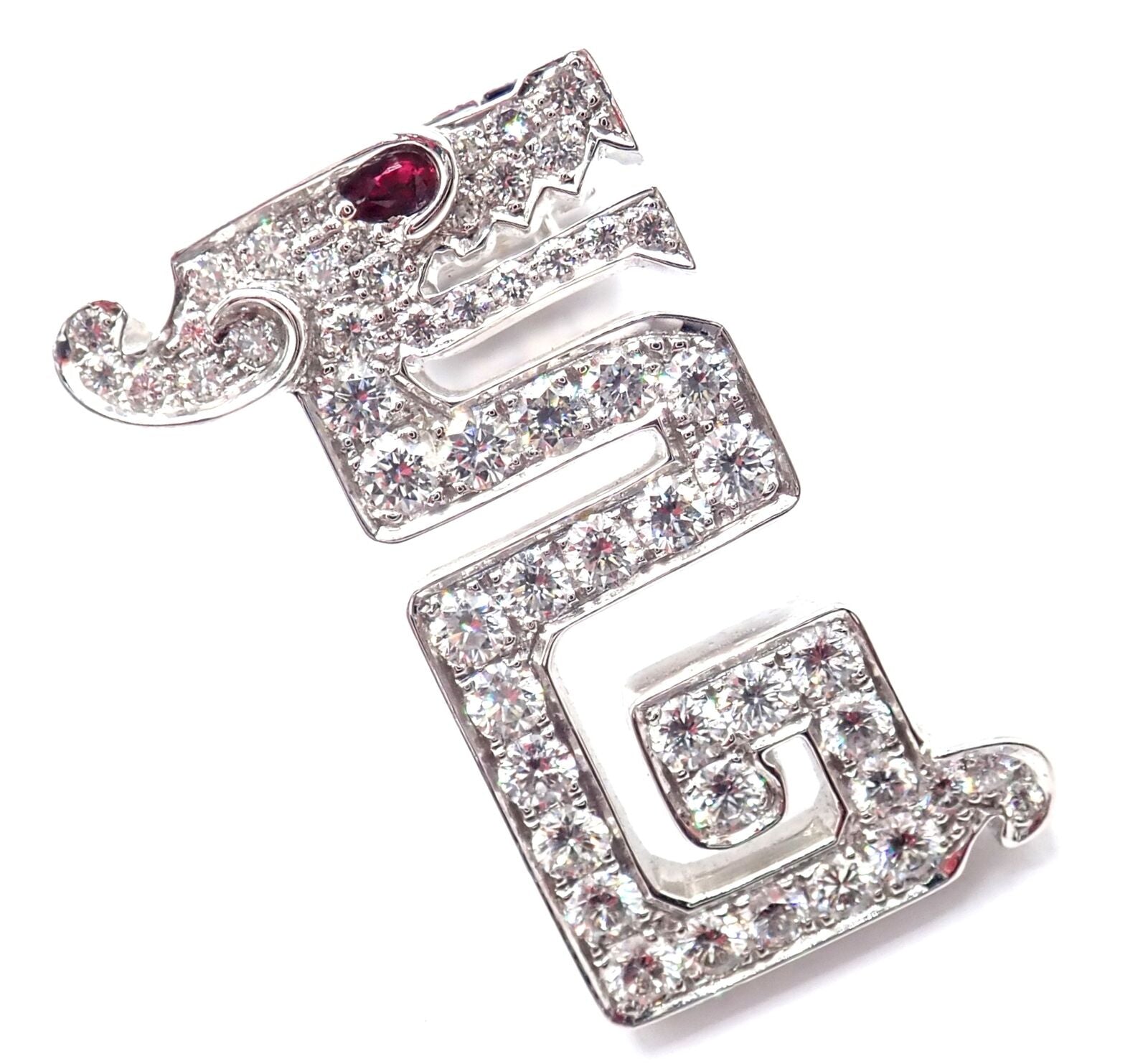 Cartier Jewelry & Watches:Fine Jewelry:Brooches & Pins Authentic! Cartier Le Baiser Du Dragon 18k White Gold Diamond Ruby Pin Clip