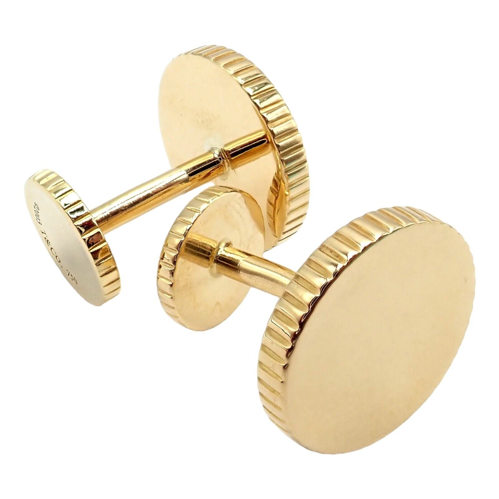 Rare! Vintage Tiffany & Co. 18k Yellow Gold Coin Edge Circle Cufflinks 2003 | Fortrove