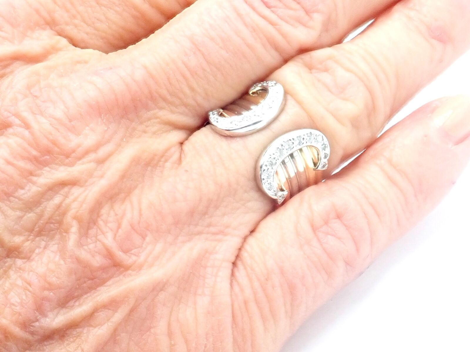 Authentic! Cartier Diamond Double C 18k Tri-Color Gold Band Ring Size 54 US 6.75 | Fortrove