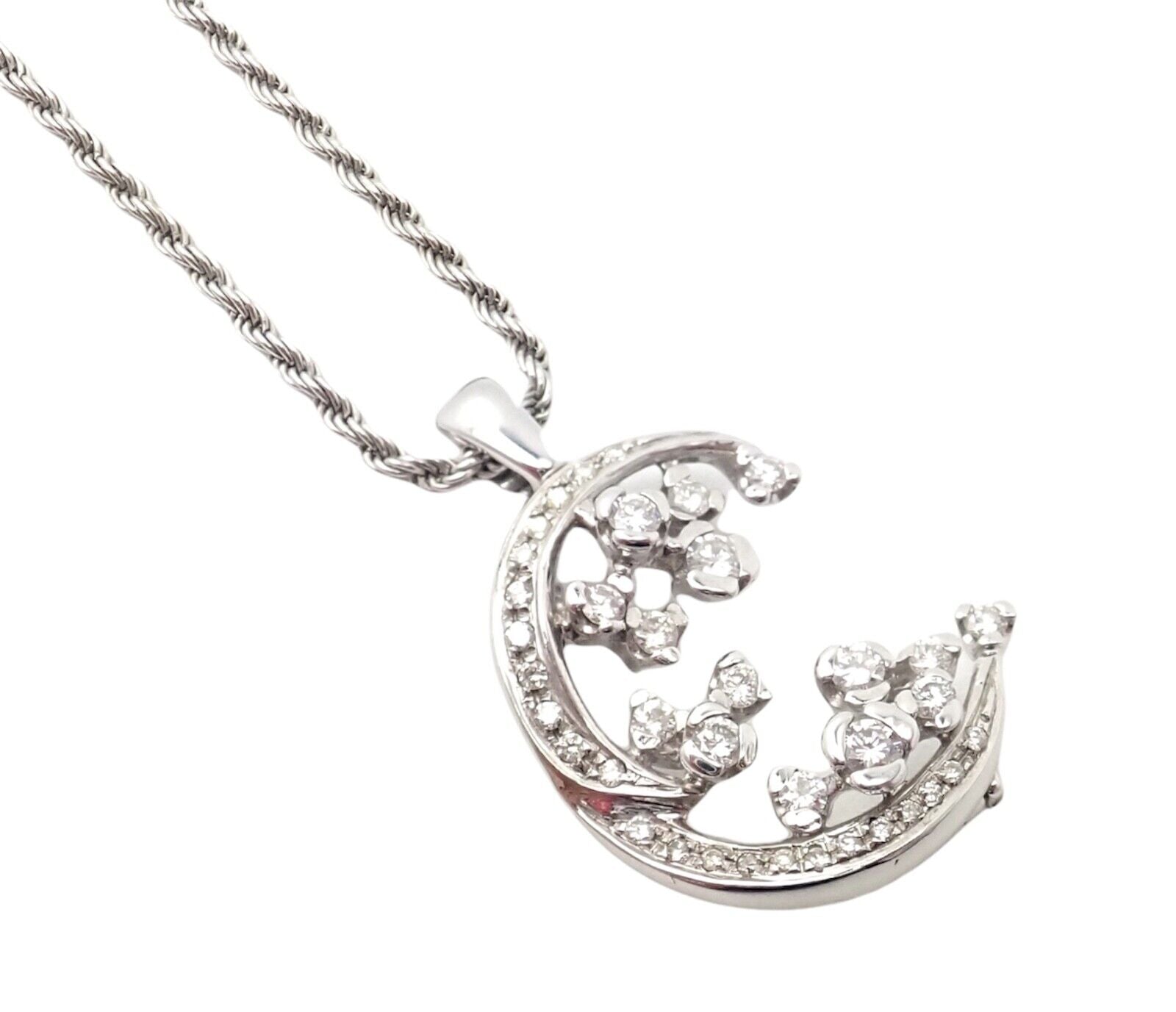 Rare Damiani 18k White Gold 1ctw Diamond Moon And Stars Pendant Necklace | Fortrove