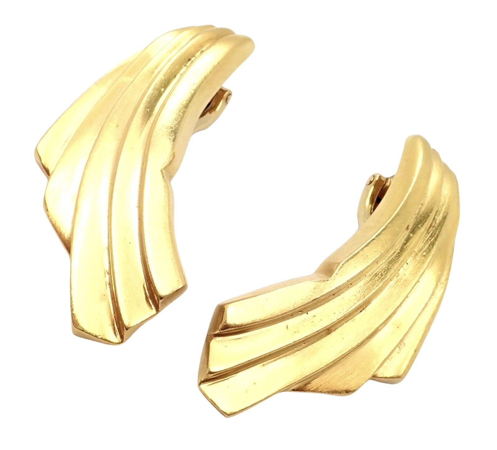 Authentic! Ilias Lalaounis 18k Yellow Gold Large Art Deco Wings Fan Earrings | Fortrove