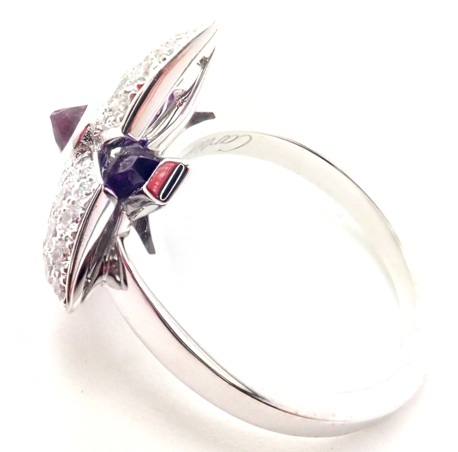 Cartier Caresse D'orchidées Orchid Flower 18k White Gold Diamond Amethyst Ring | Fortrove