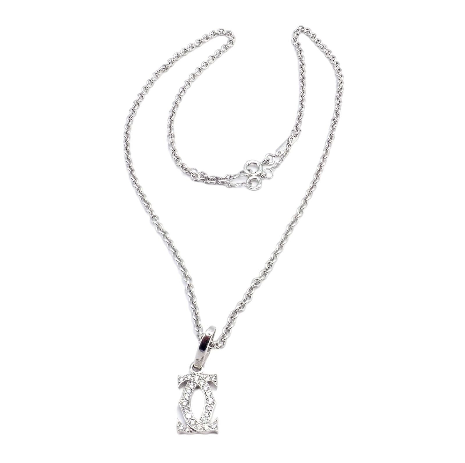 Authentic! Cartier Double C 18k White Gold Diamond Pendant Necklace | Fortrove