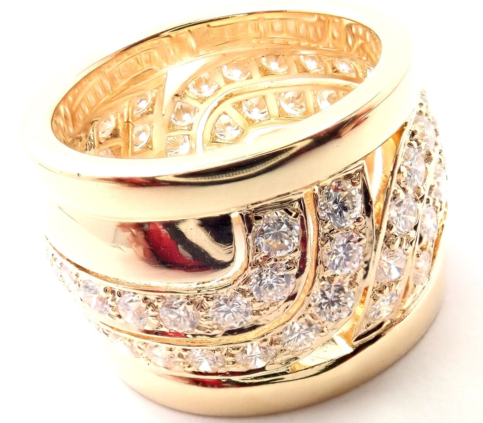 Authentic! Cartier 18k Yellow Gold Diamond Wide Band Ring Size 51 US 5 3/4 | Fortrove