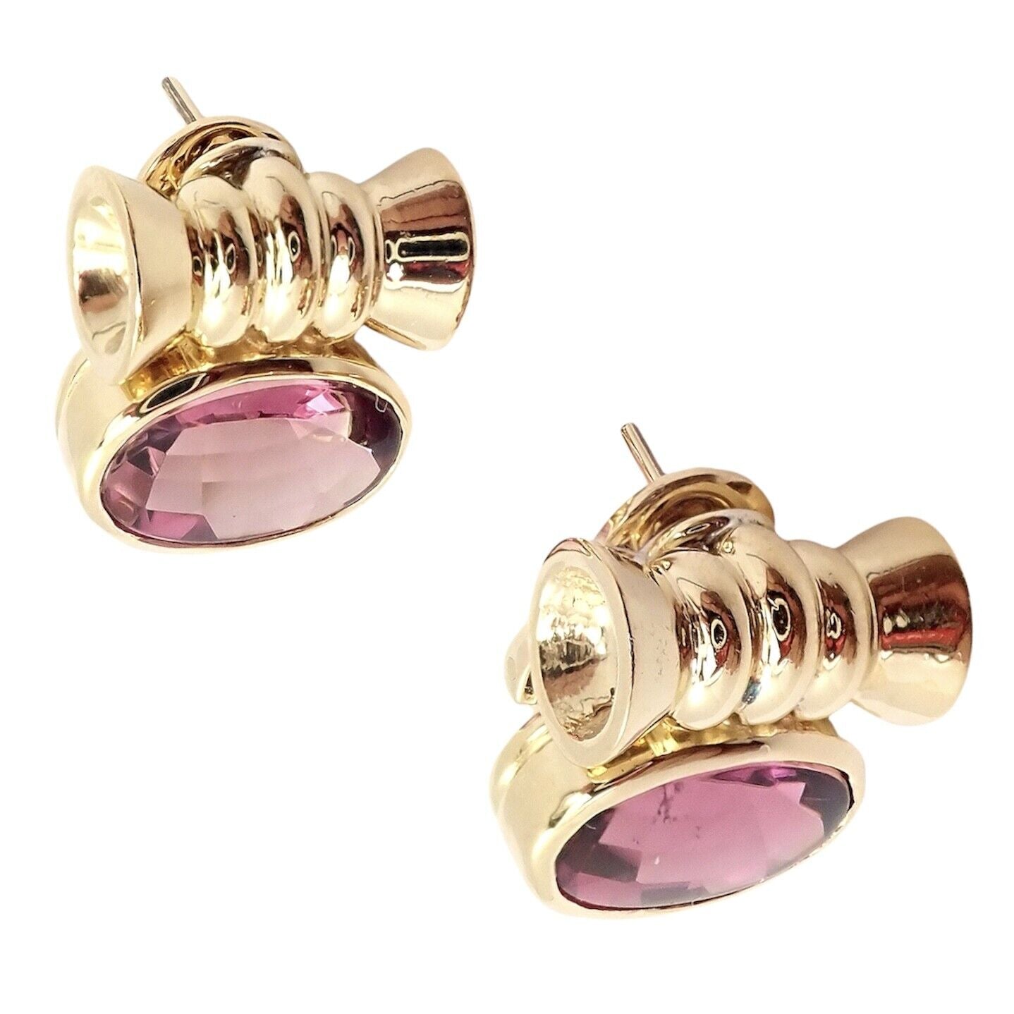 Vintage Bulgari Bvlgari 18k Yellow Gold Pink Tourmaline Earrings | Fortrove
