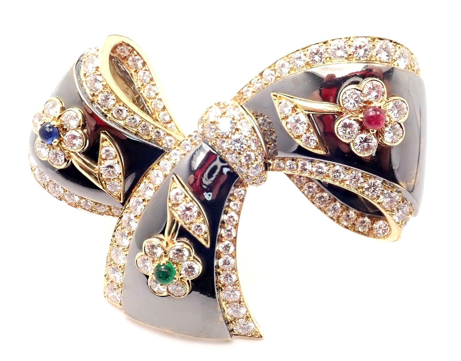 Rare Van Cleef & Arpels 18k Gold Diamond Ruby Emerald Sapphire Flower Pin Brooch | Fortrove
