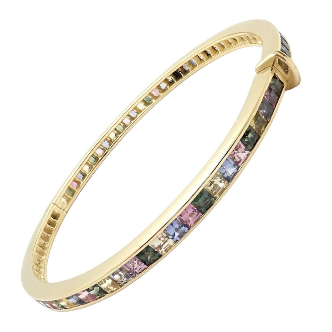 Authentic! Julius Cohen 18k Yellow Gold Diamond Pastel Color Stone Cuff Bracelet | Fortrove
