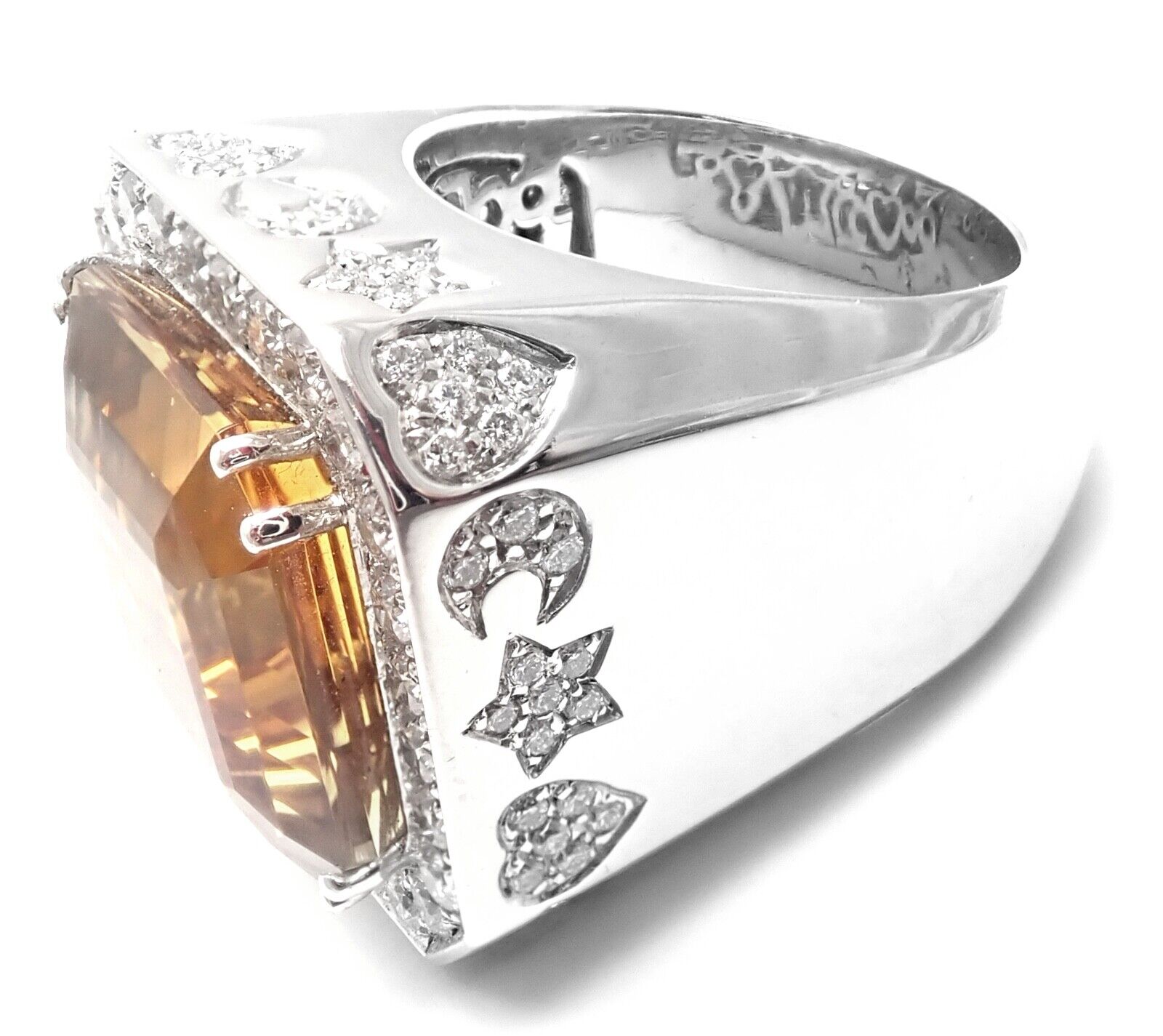 Authentic! Pasquale Bruni 18k White Gold Diamond Citrine Large Ring | Fortrove