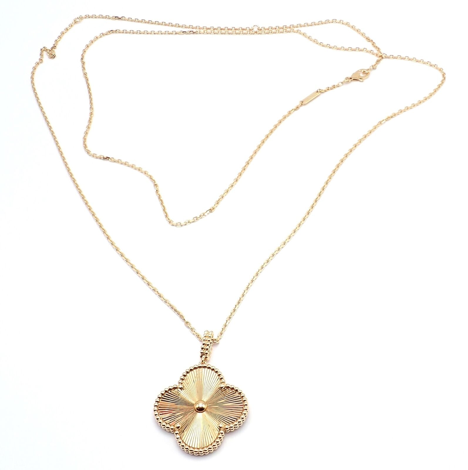Van Cleef & Arpels Jewelry & Watches:Fine Jewelry:Necklaces & Pendants Van Cleef & Arpels 18k Gold Magic Alhambra Guilloché 1 Motif Long Necklace Cert.