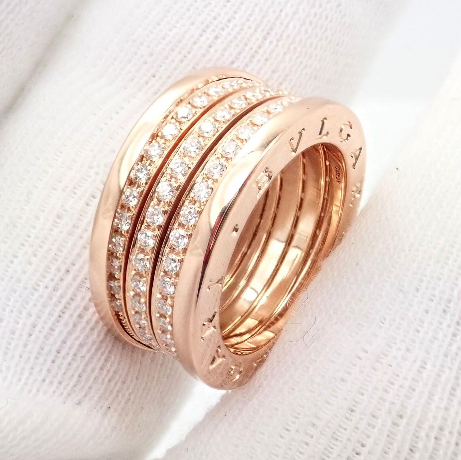 Bvlgari Jewelry & Watches:Fine Jewelry:Rings Bulgari Bvlgari 18k Rose Gold 3 Row B.Zero1 Diamond Band Ring sz EU 54 US 6.75