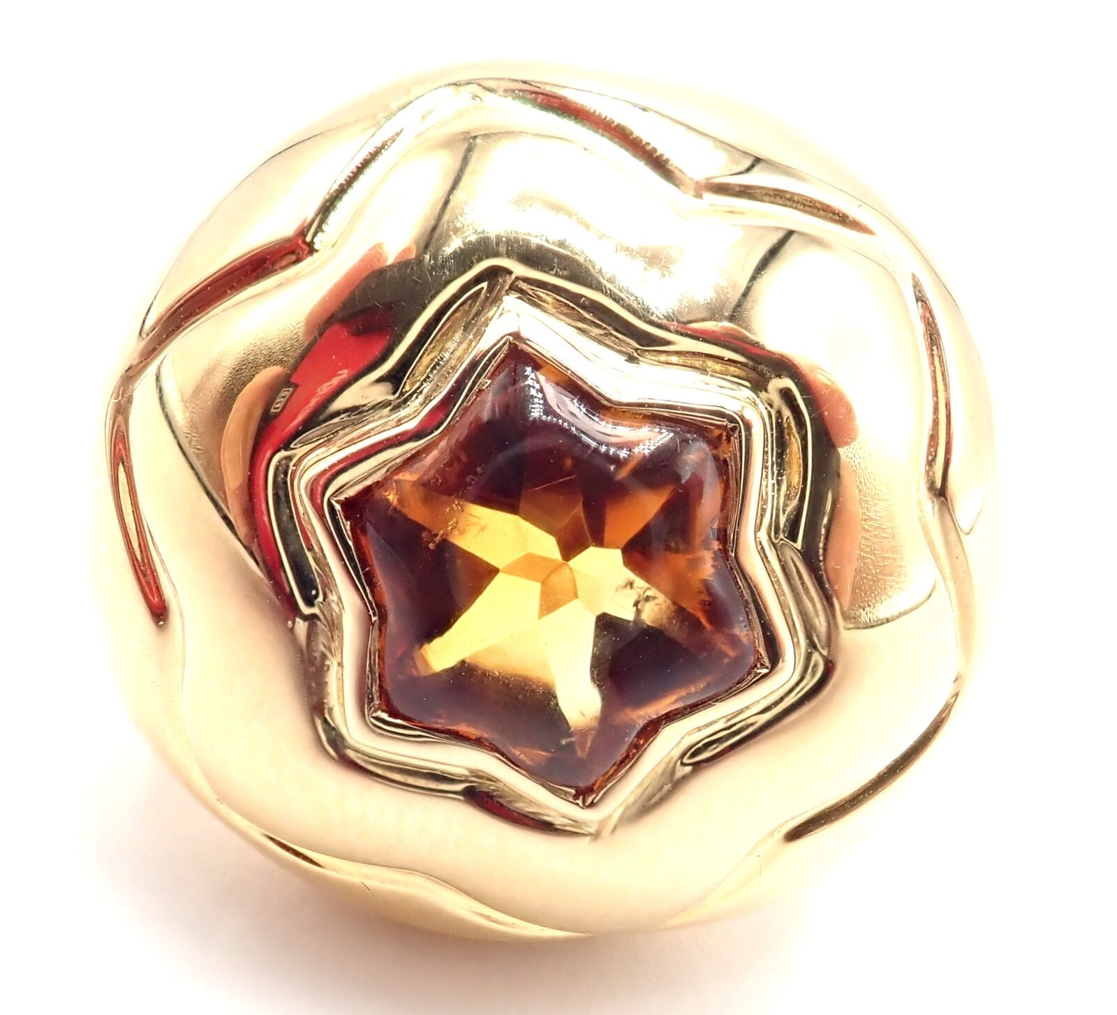 Authentic Bulgari Bvlgari 18k Yellow Gold Star Of David Shape Citrine Bombe Ring | Fortrove