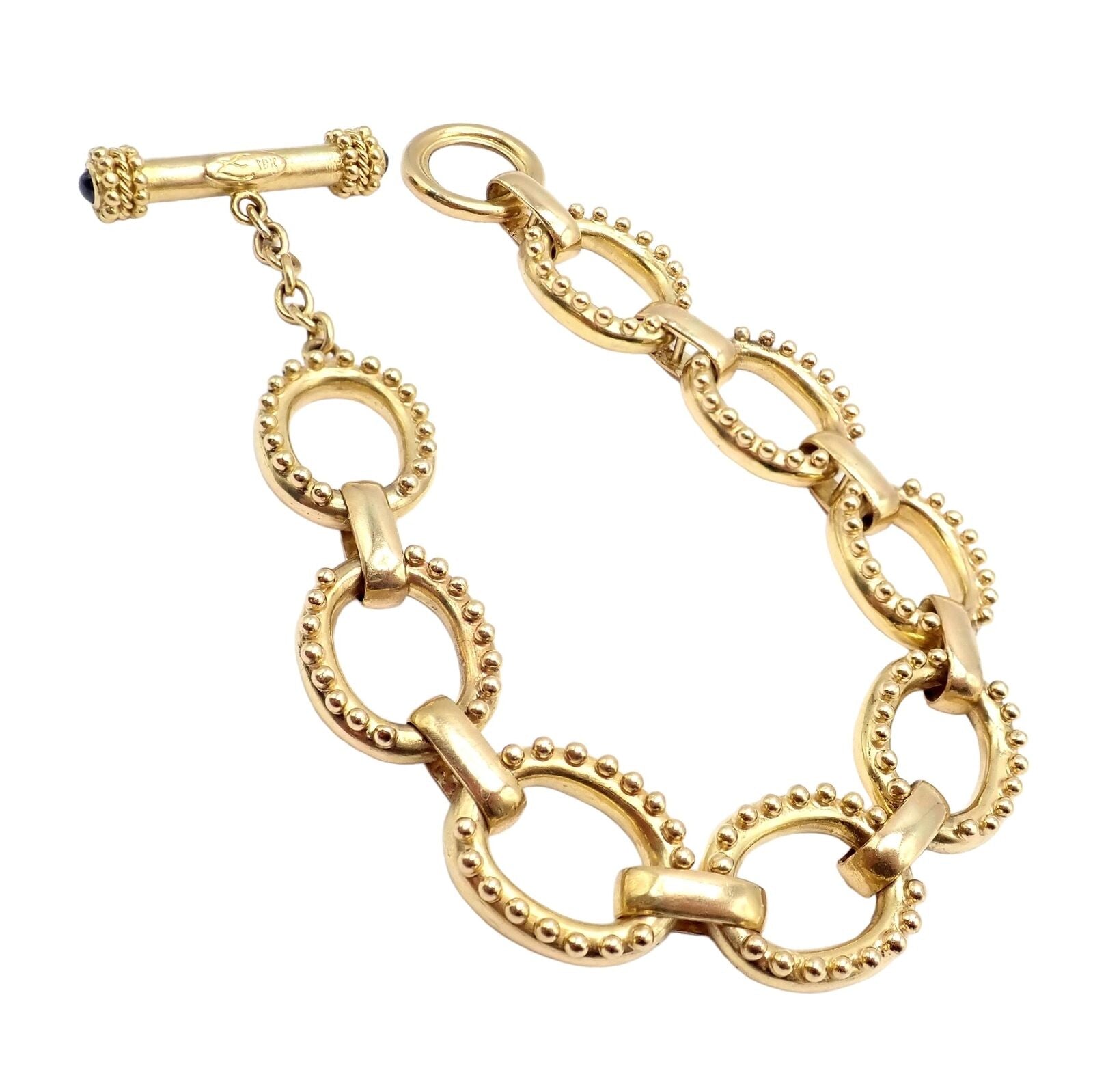 Authentic! Elizabeth Locke 18k Yellow Gold Sapphire Medium Link Toggle Bracelet | Fortrove