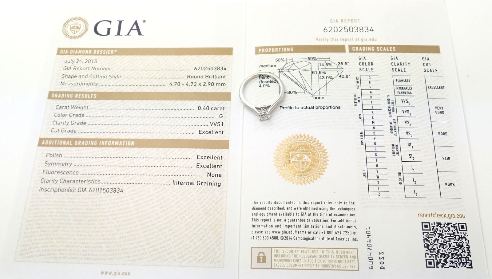 Authentic! Cartier Platinum .40ct VVS1/G Diamond Solitaire Engagement Ring | Fortrove